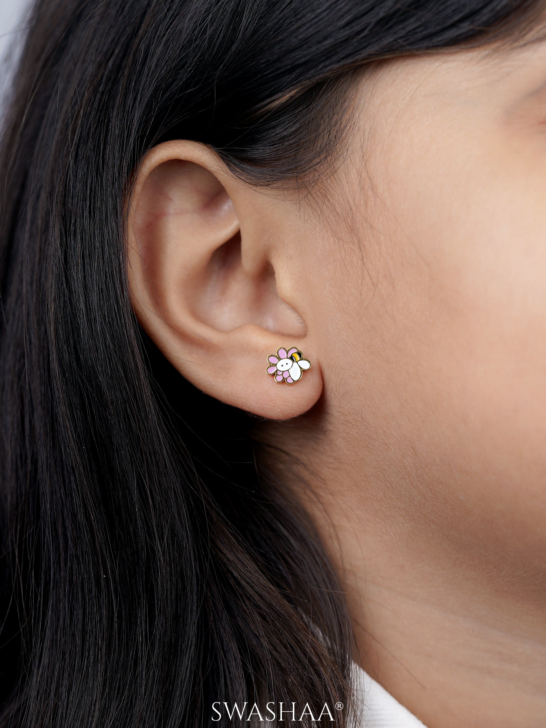 Honey Bee Bloom 18K Gold Plated Kid's Stud Earrings