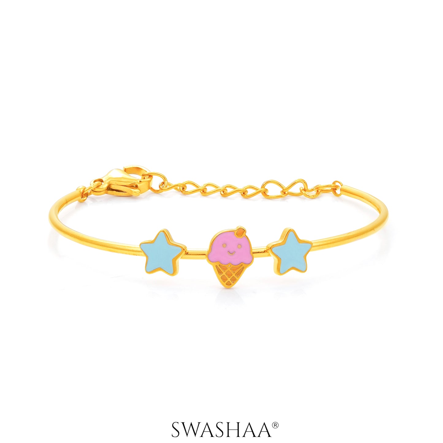 Icecream Twinkle Charms 18K Gold Plated Kid's Kada Bracelet Gold