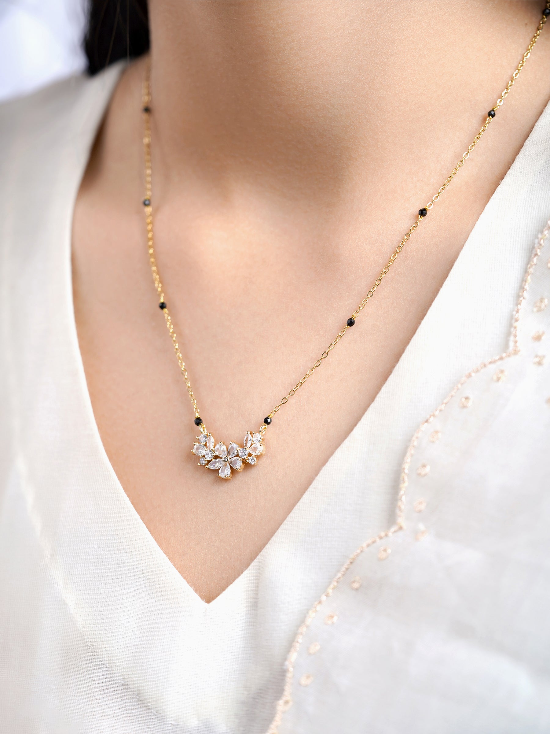 Inaaya Floral Cluster 18K Gold Plated Mangalsutra
