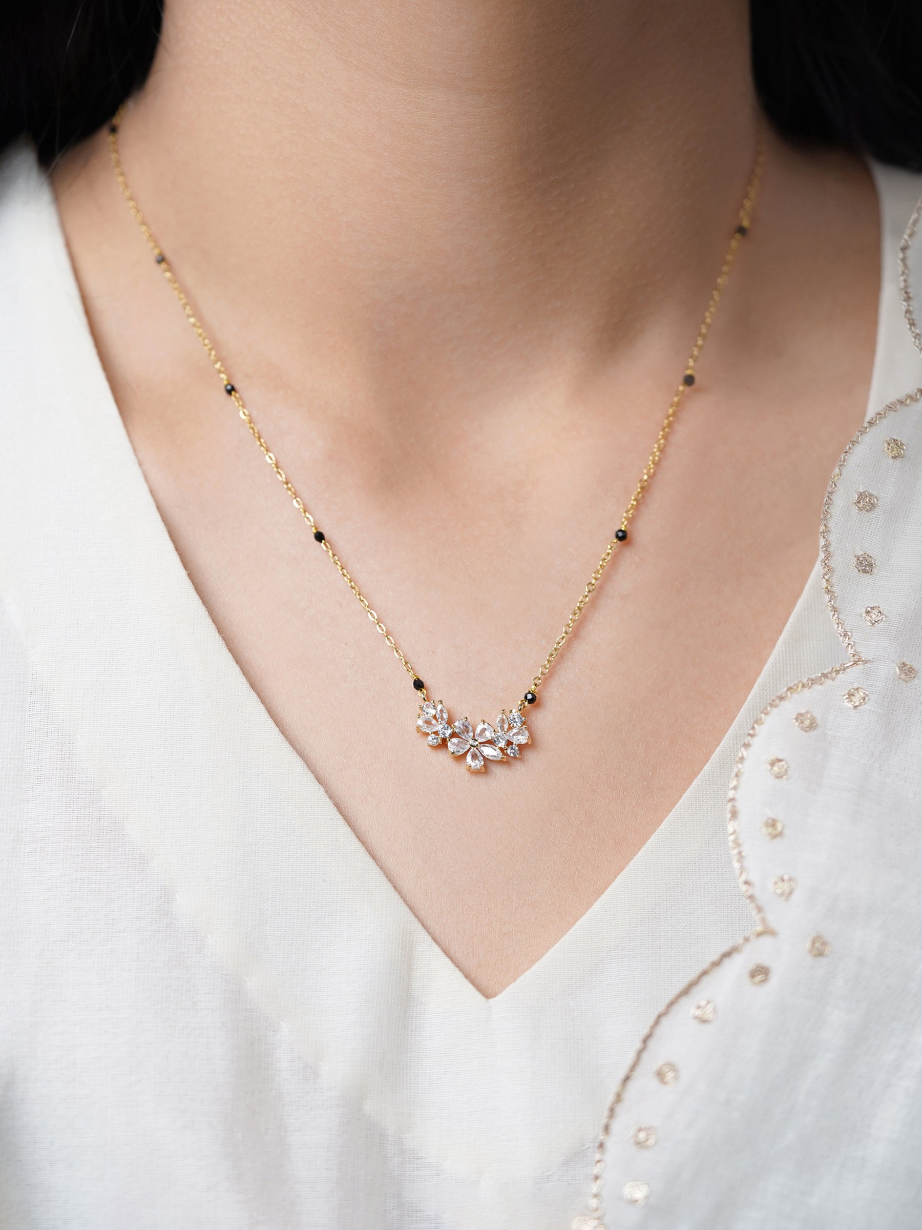Inaaya Floral Cluster 18K Gold Plated Mangalsutra