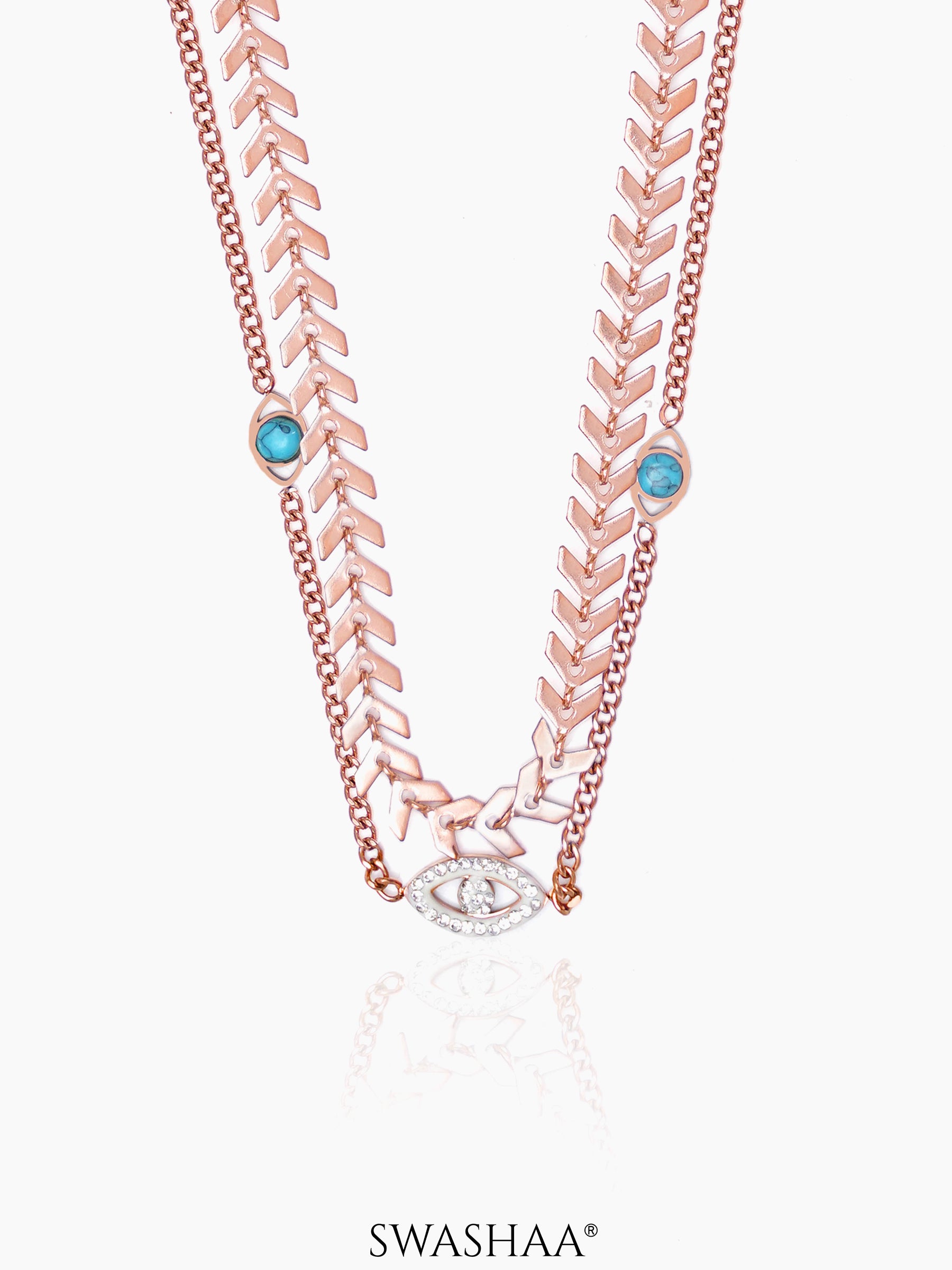Ira Leaf Evil Eye Rosegold Plated Necklace Rose Gold