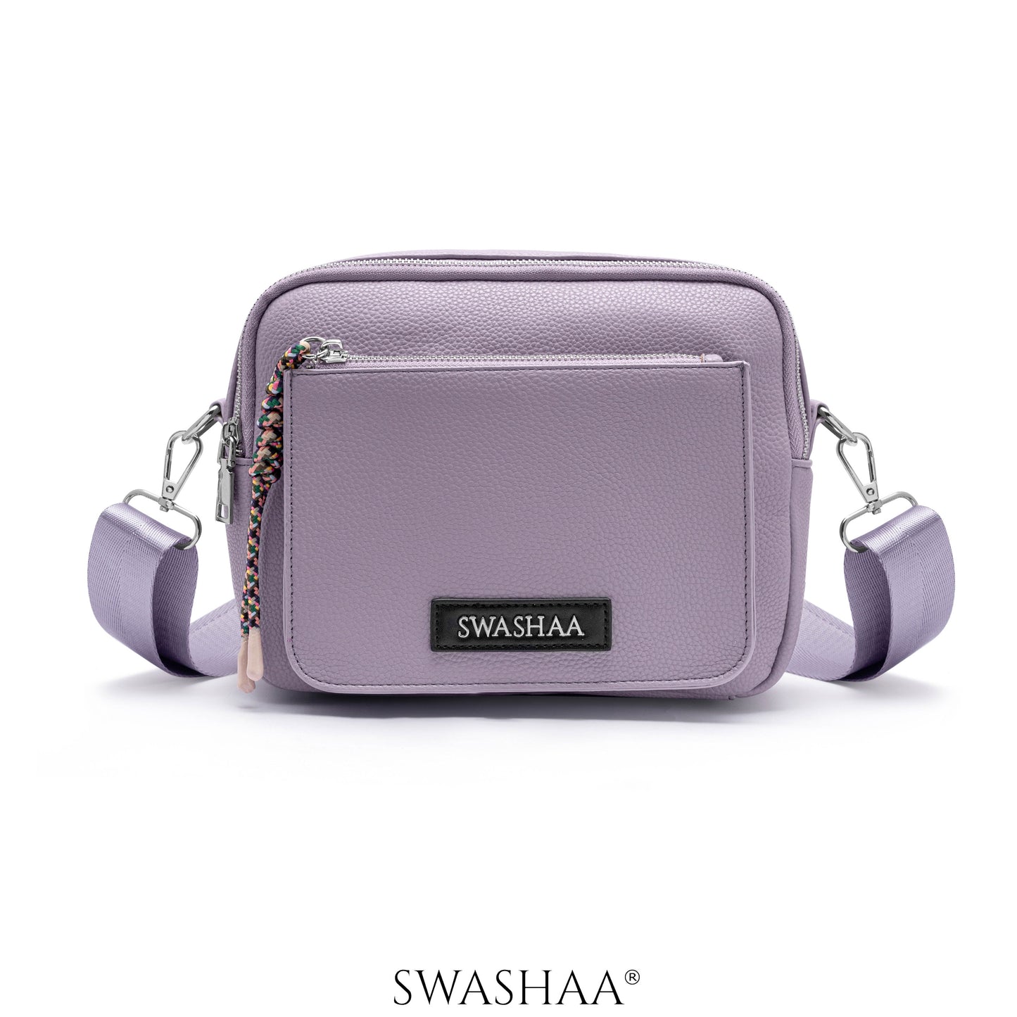 Lilac Two Pocket Leather Shoulder Bag lavender