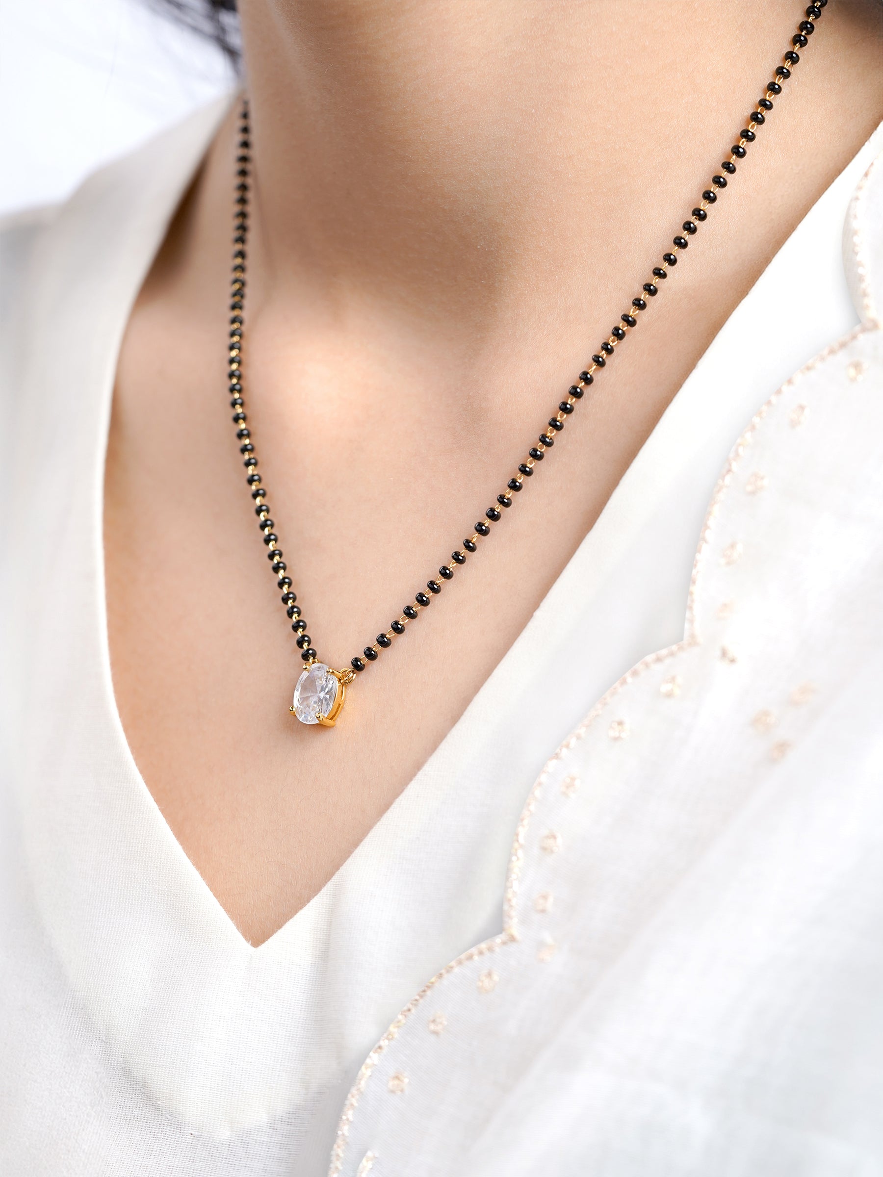 Ishani Oval Solitaire 18K Gold Plated Mangalsutra