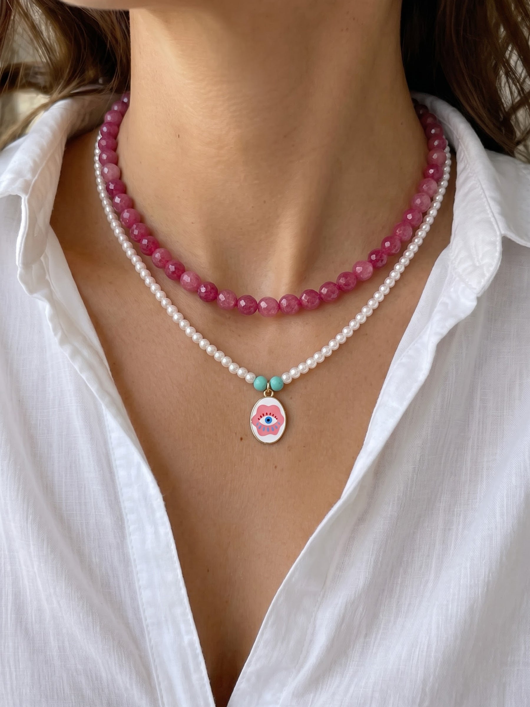 Ivy Eye Pink Women's Layered Beaded Necklace