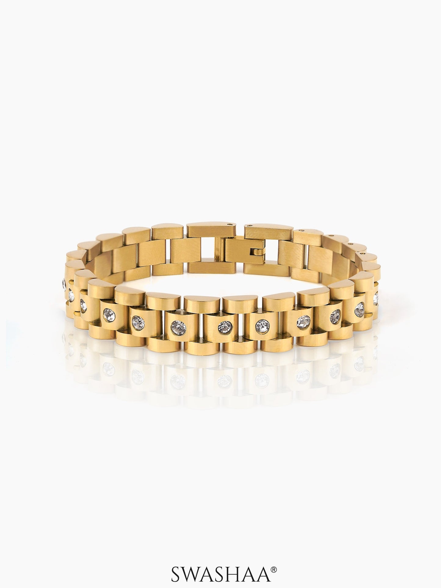 Jenelina Diamond Women's Watch Belt Bracelet 18K Gold Plated 10 MM