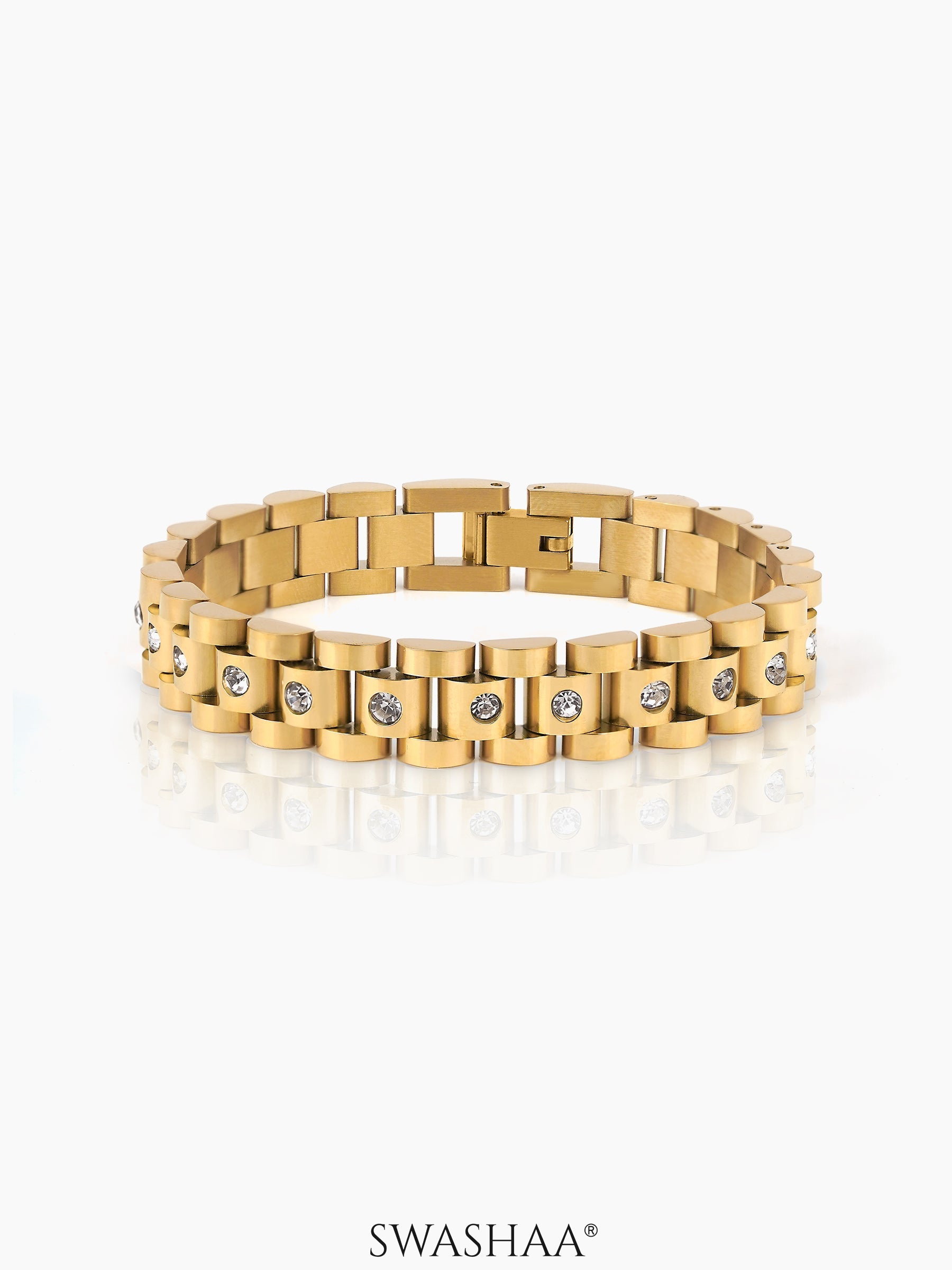 Jenelina Diamond Women's Watch Belt Bracelet 18K Gold Plated 10 MM