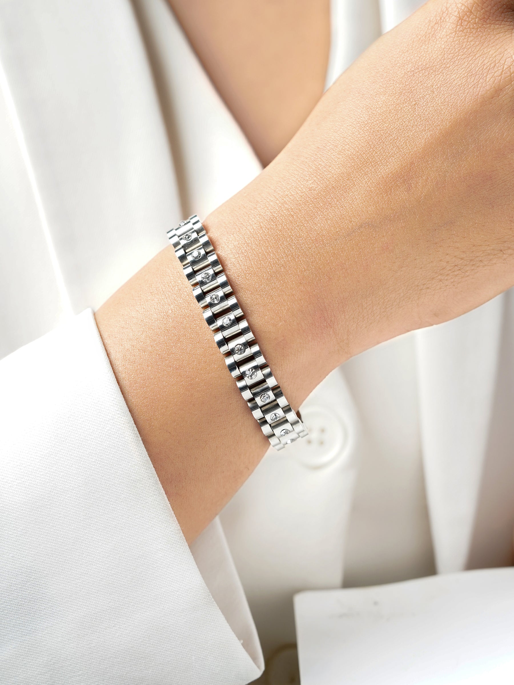 Jenelina Diamond Silver Women's Watch Belt Bracelet