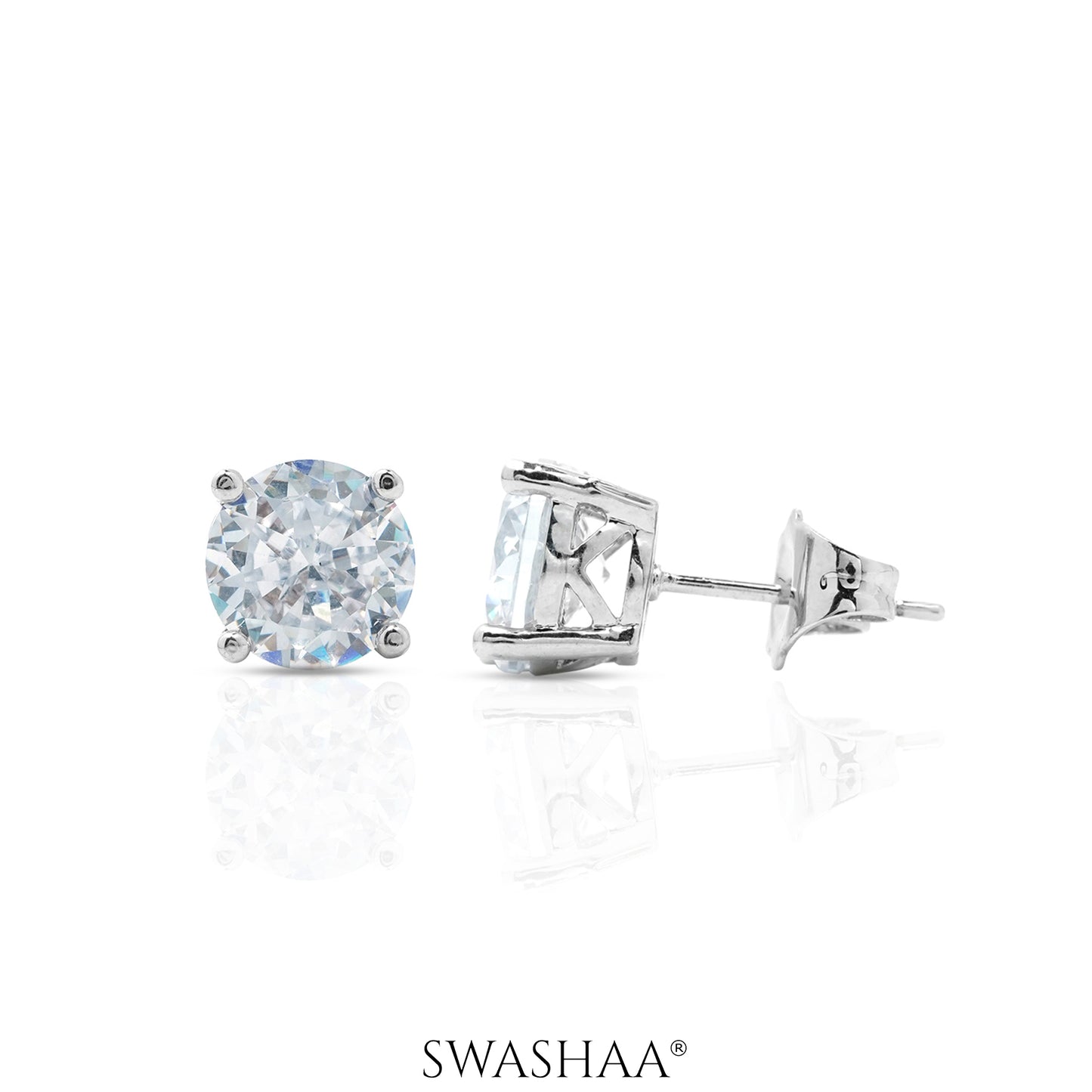 Kael Solitaire Women's Stud Earrings Silver 8 MM