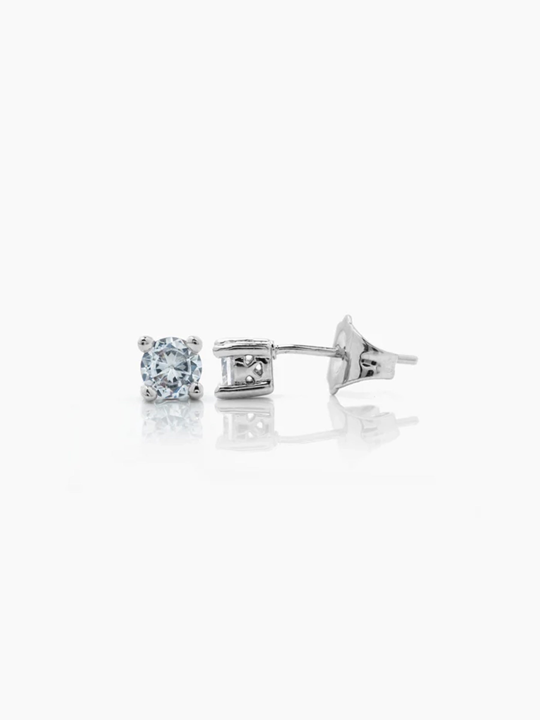 Kael Solitaire Silver Men's Stud Earrings Silver 4 MM