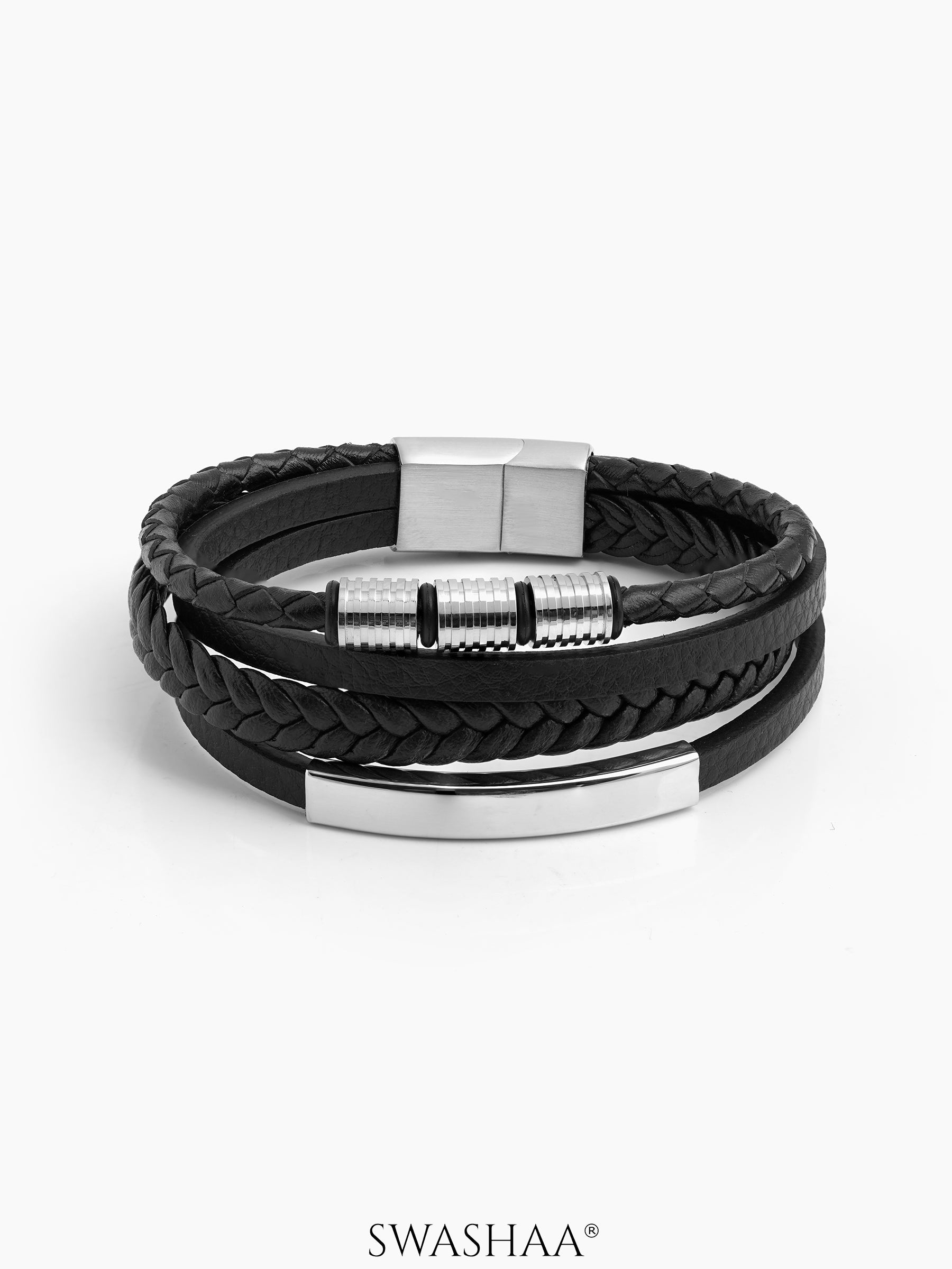 Kaivan Men's Leather Bracelet Black