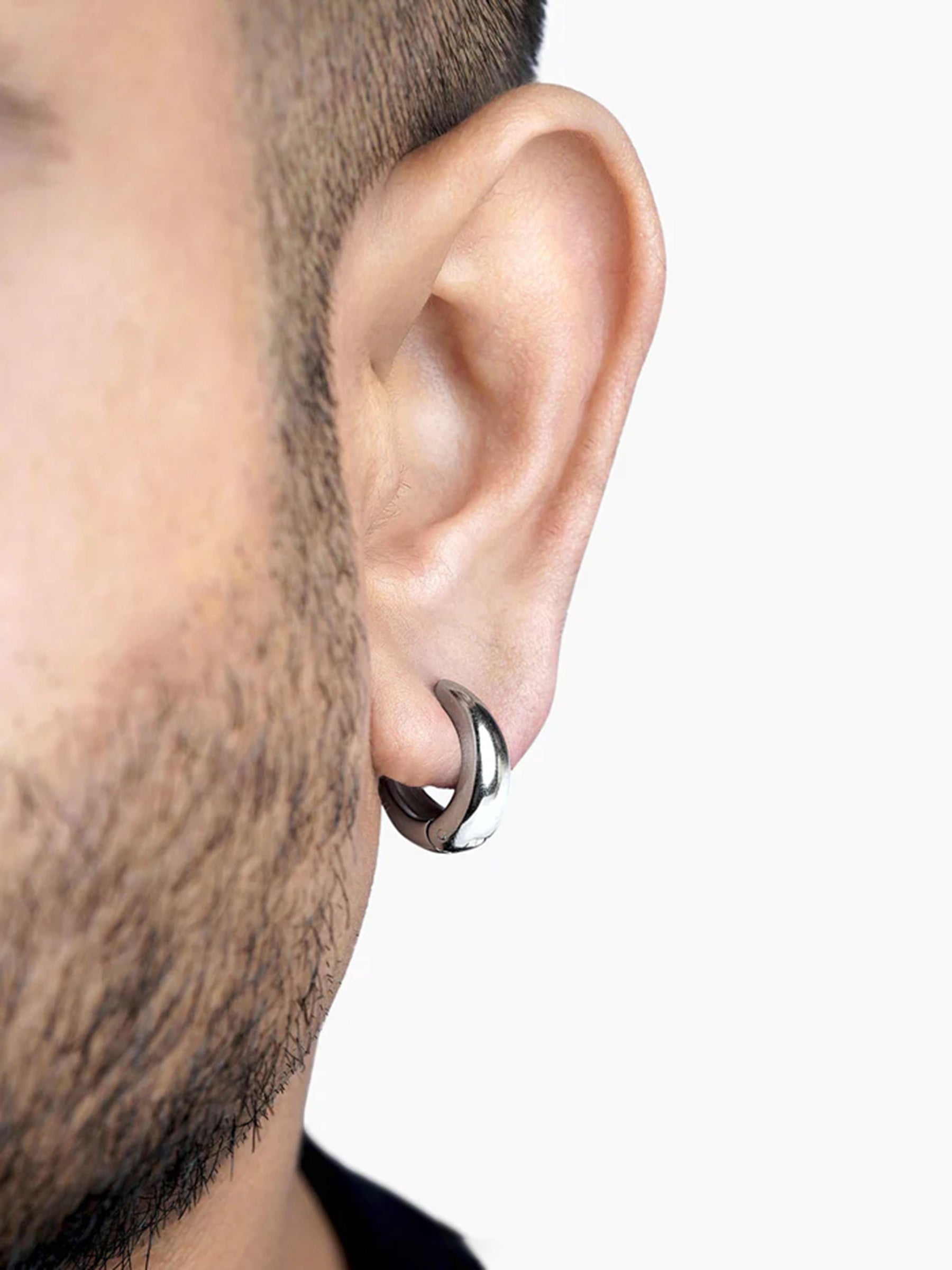 Kaizo Silver Men's Hoop Earrings