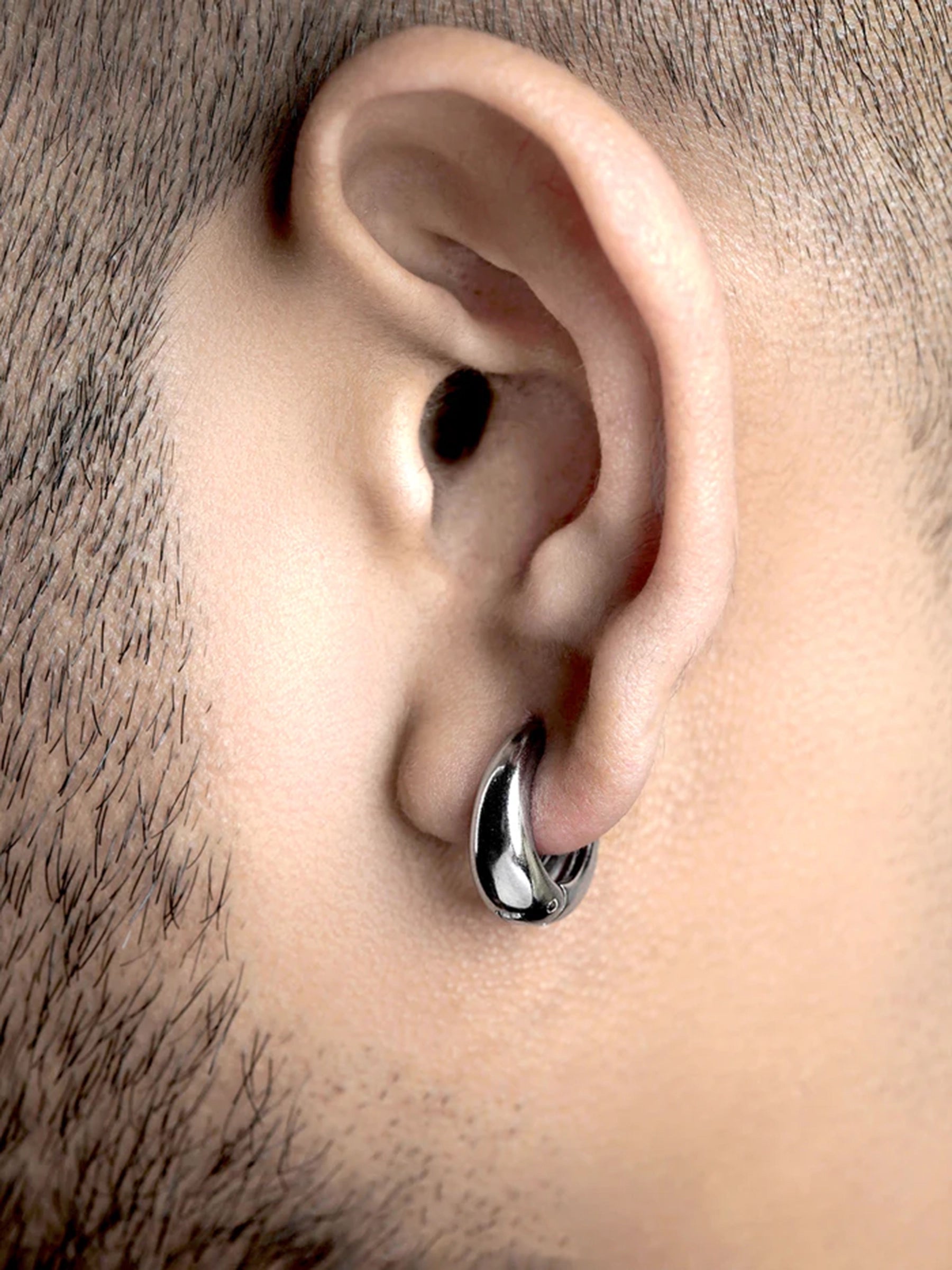 Kaizo Silver Men's Hoop Earrings