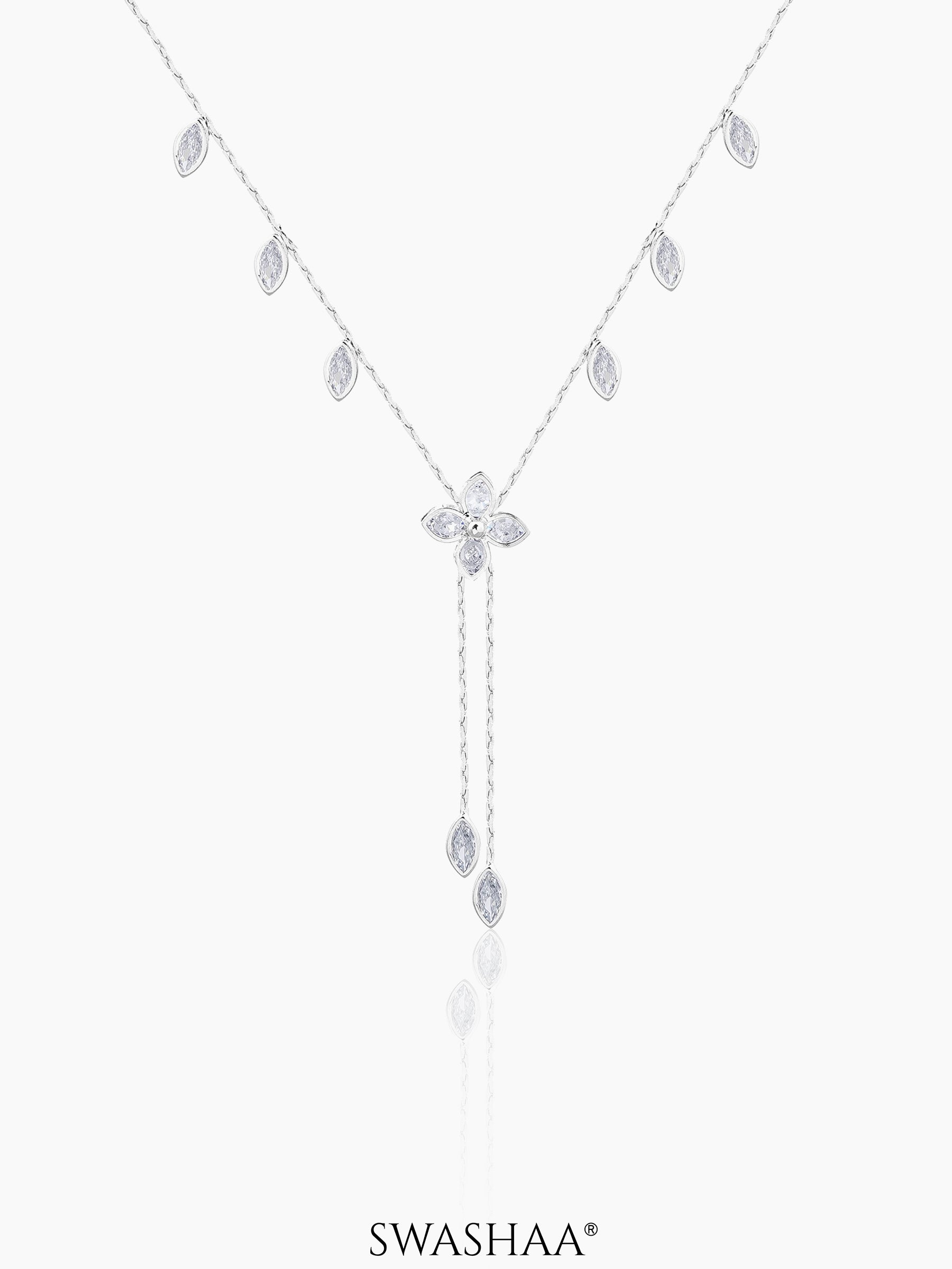 Katy Crystal Clover Petal Y-shaped Necklace Silver