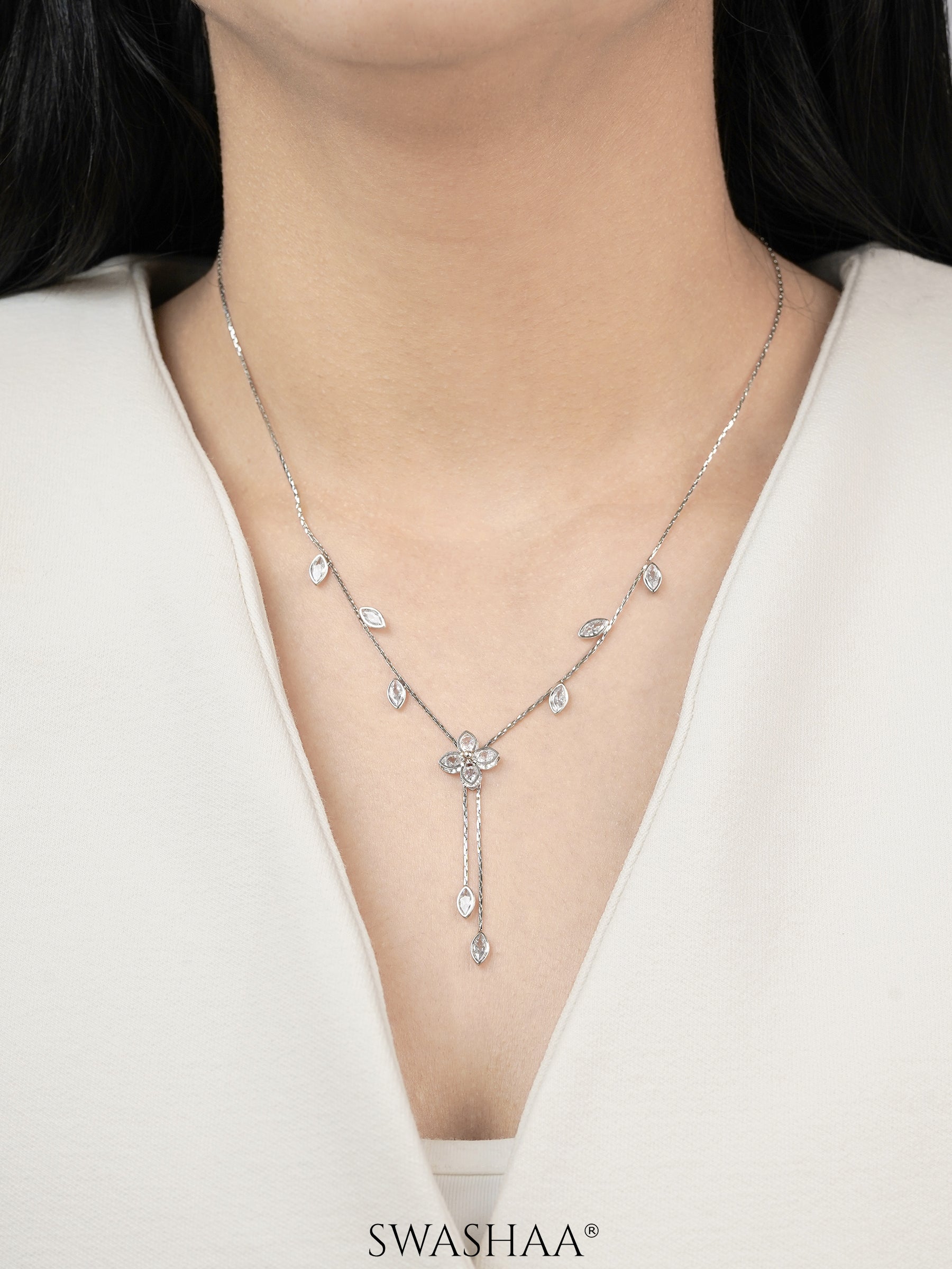 Katy Crystal Clover Petal Y-shaped Necklace