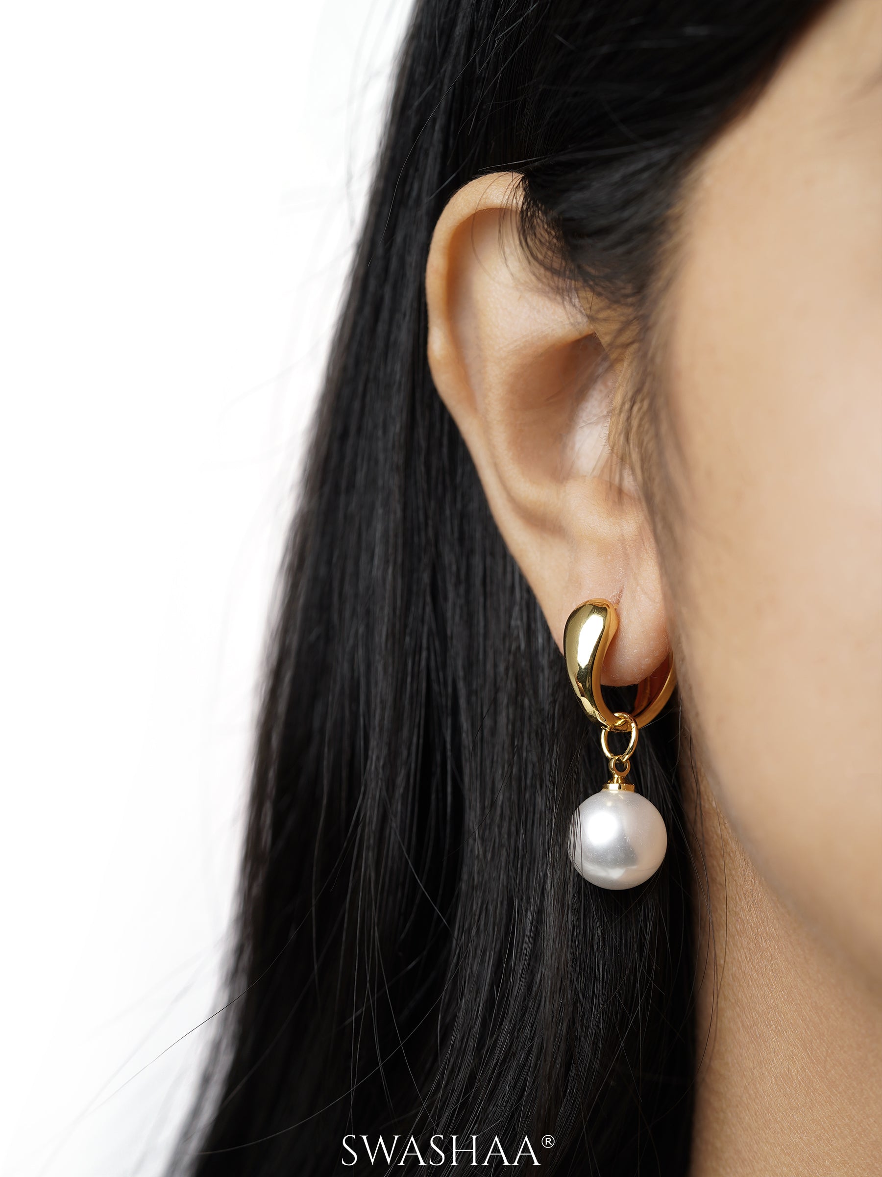Lenore Pearl 18K Gold Plated Hoop Earrings