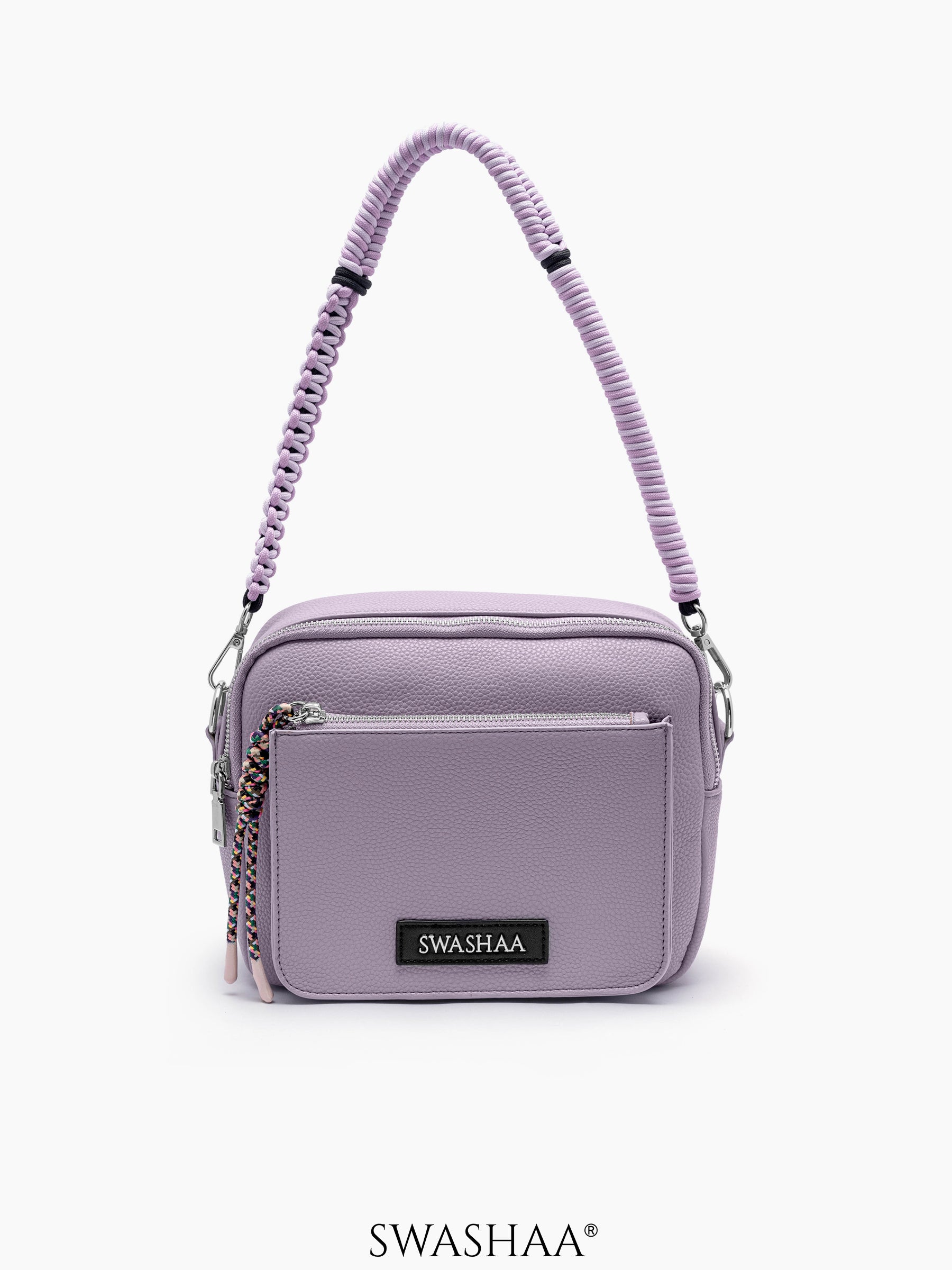Lilac Two Pocket Leather Shoulder Bag lavender