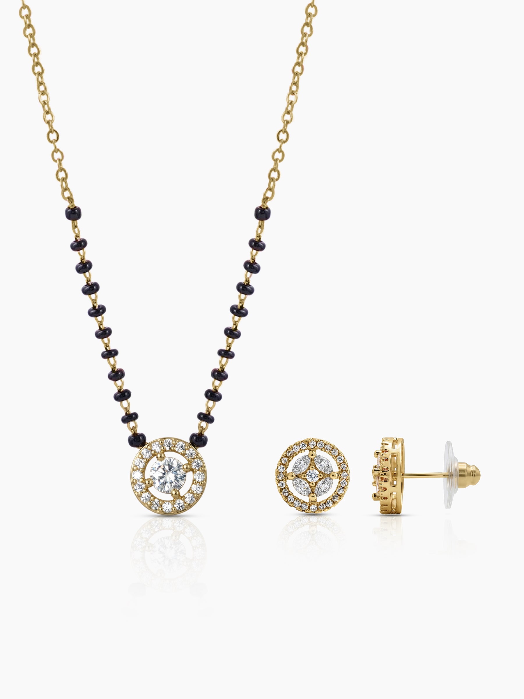 Lisa 18K Gold Plated Mangalsutra Jewelry Set Of 2 - Necklace & Earrings Gold