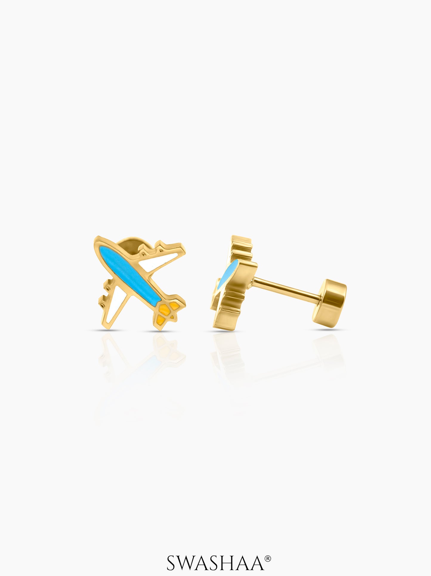Little Airplane 18K Gold Plated Kid's Earrings Gold