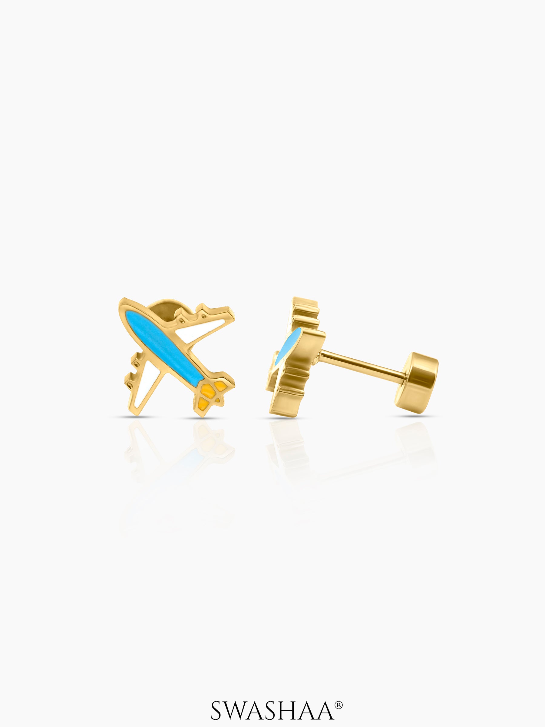 Little Airplane 18K Gold Plated Kid's Earrings Gold