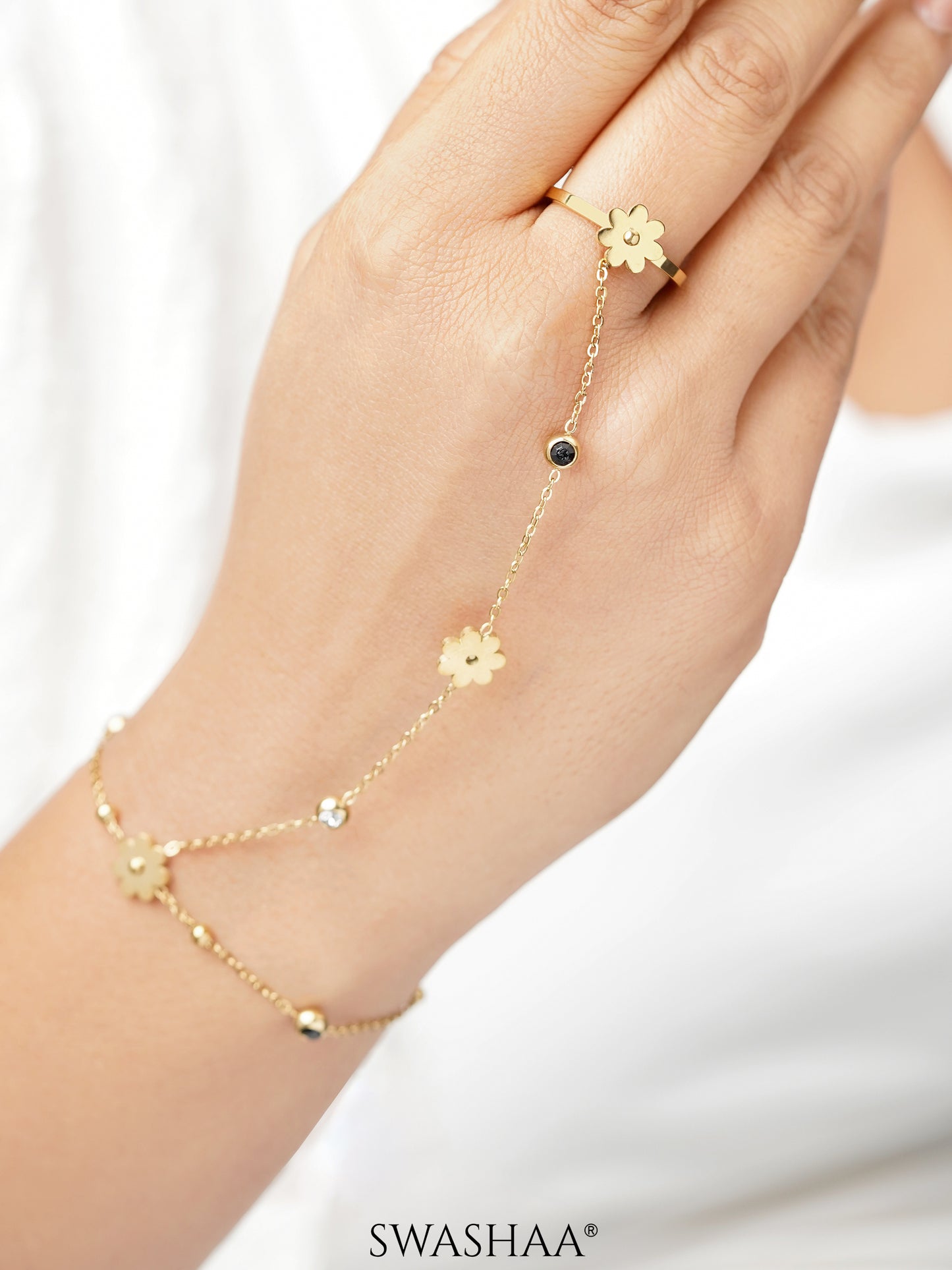 Liyana Elina Flower 18K Gold Plated Ring Bracelet