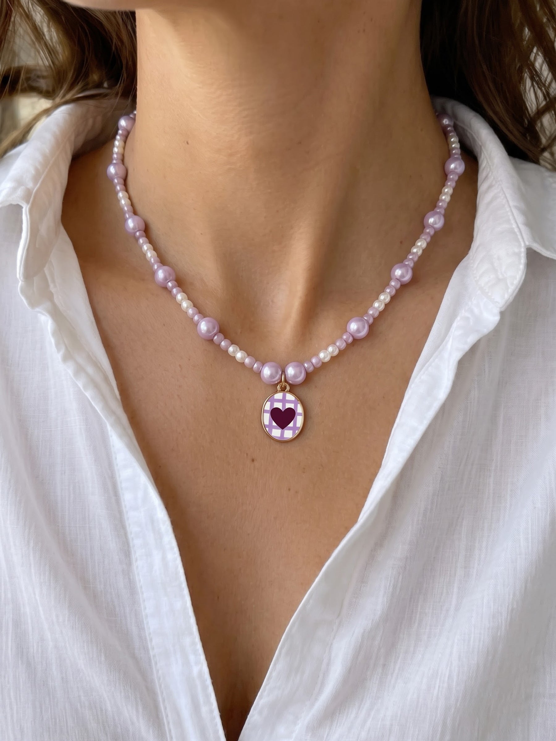 Lola Lilac Heart Women's Beaded Necklace