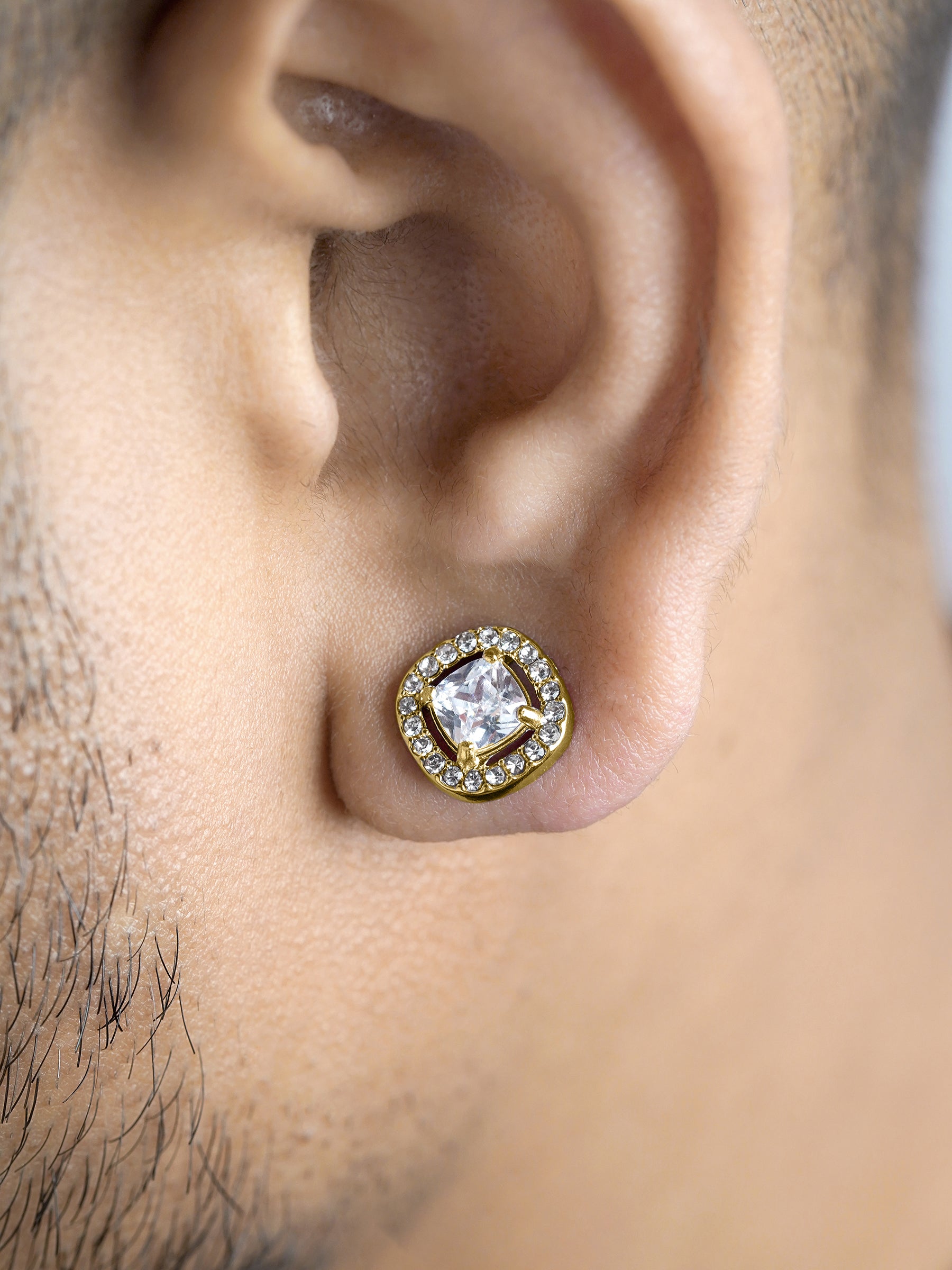 Lucent Cushion 18K Gold Plated Men's Stud Earrings
