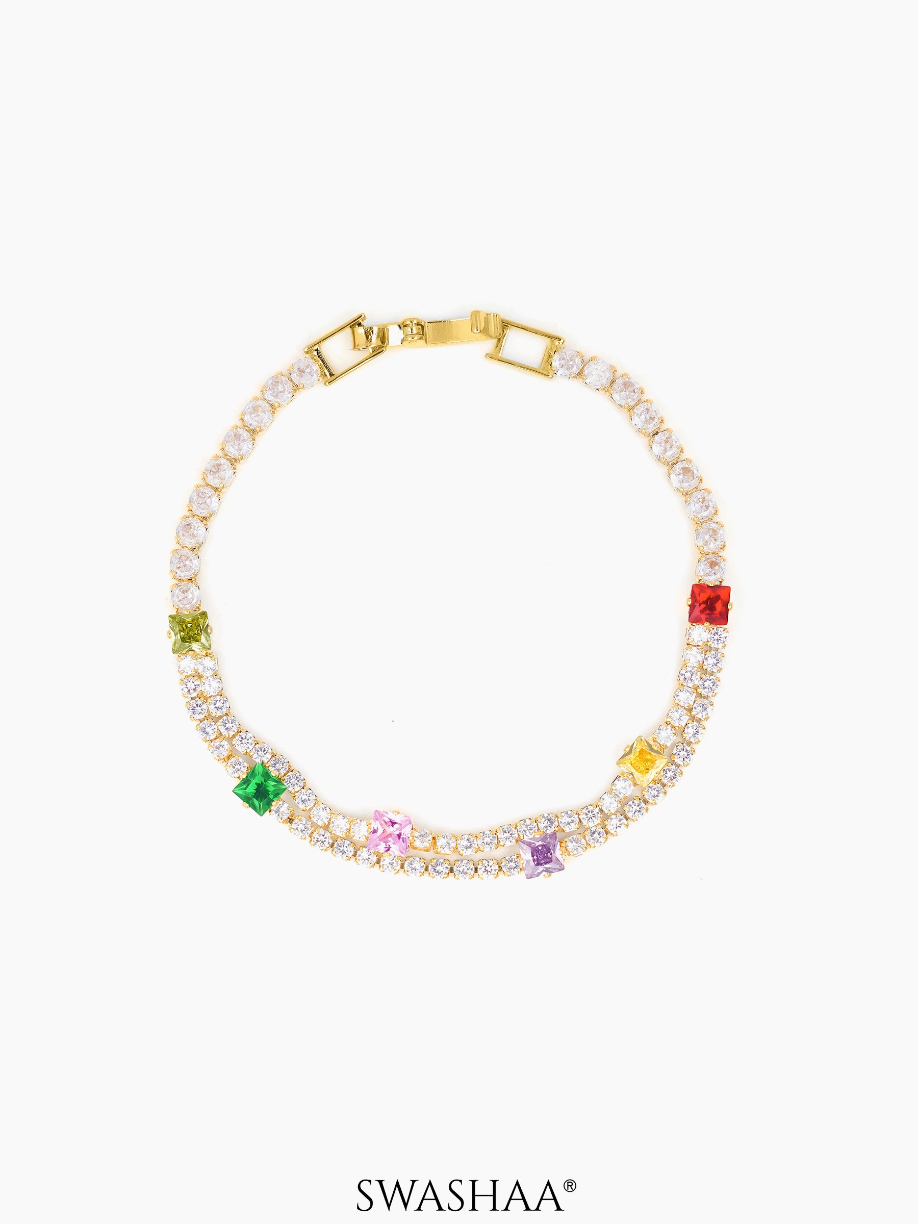 Lucy Multi Coloured Square-cut Layered Tennis Bracelet Gold