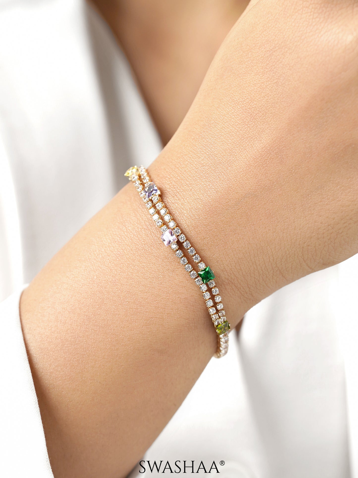 Lucy Multi Coloured Square-cut Layered Tennis Bracelet
