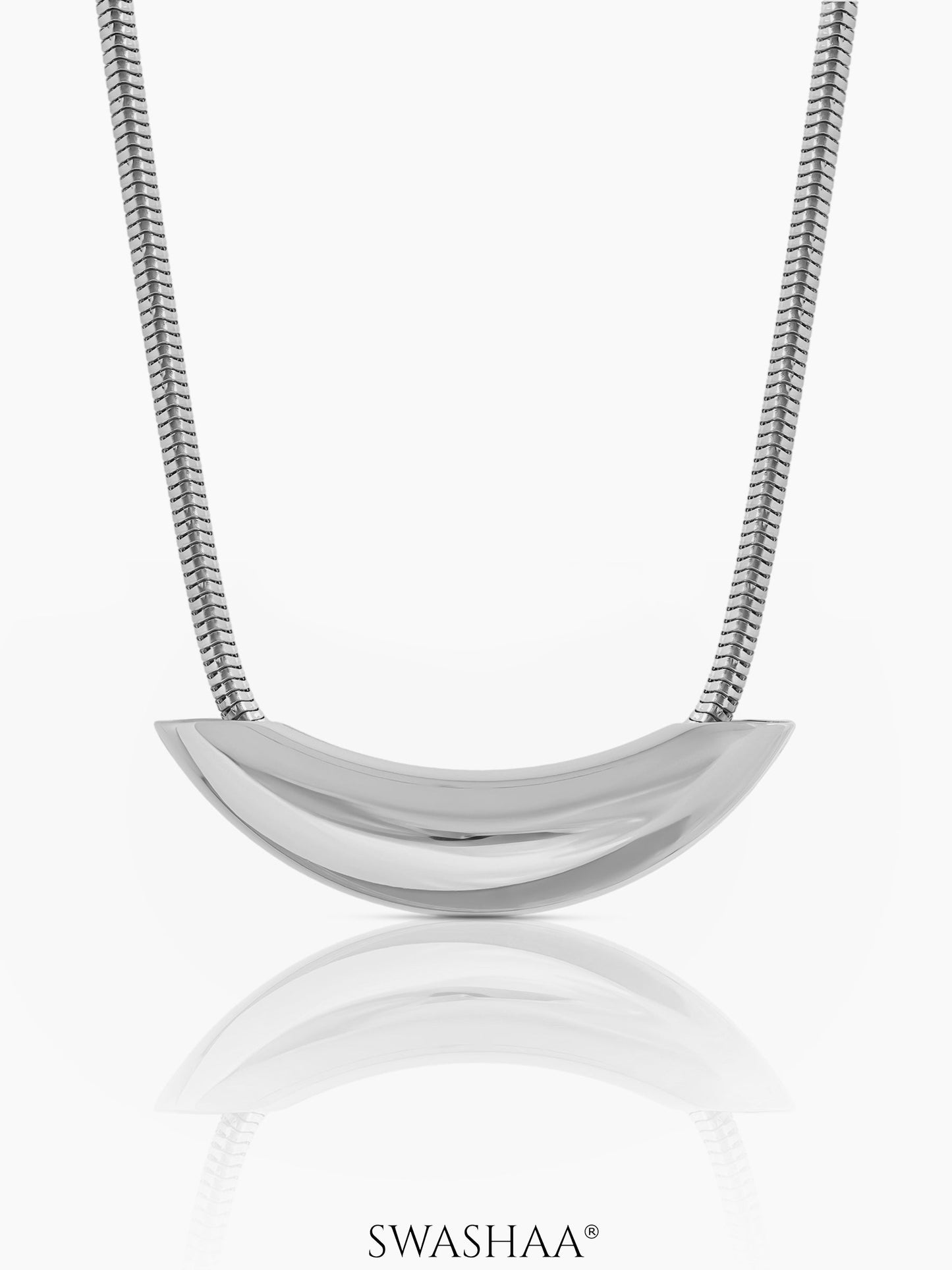 Luna Crescent Bold Snake Chain Necklace Silver
