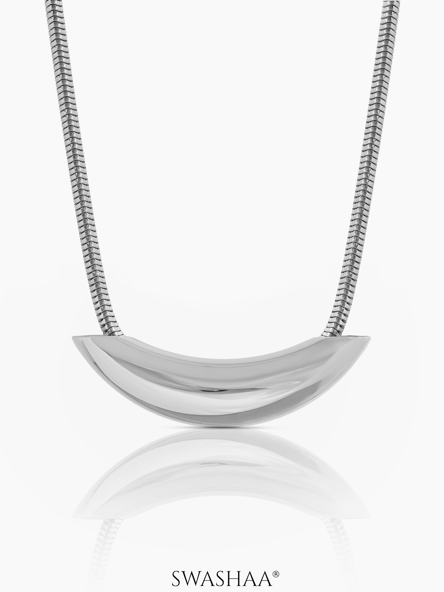 Luna Crescent Bold Snake Chain Necklace Silver