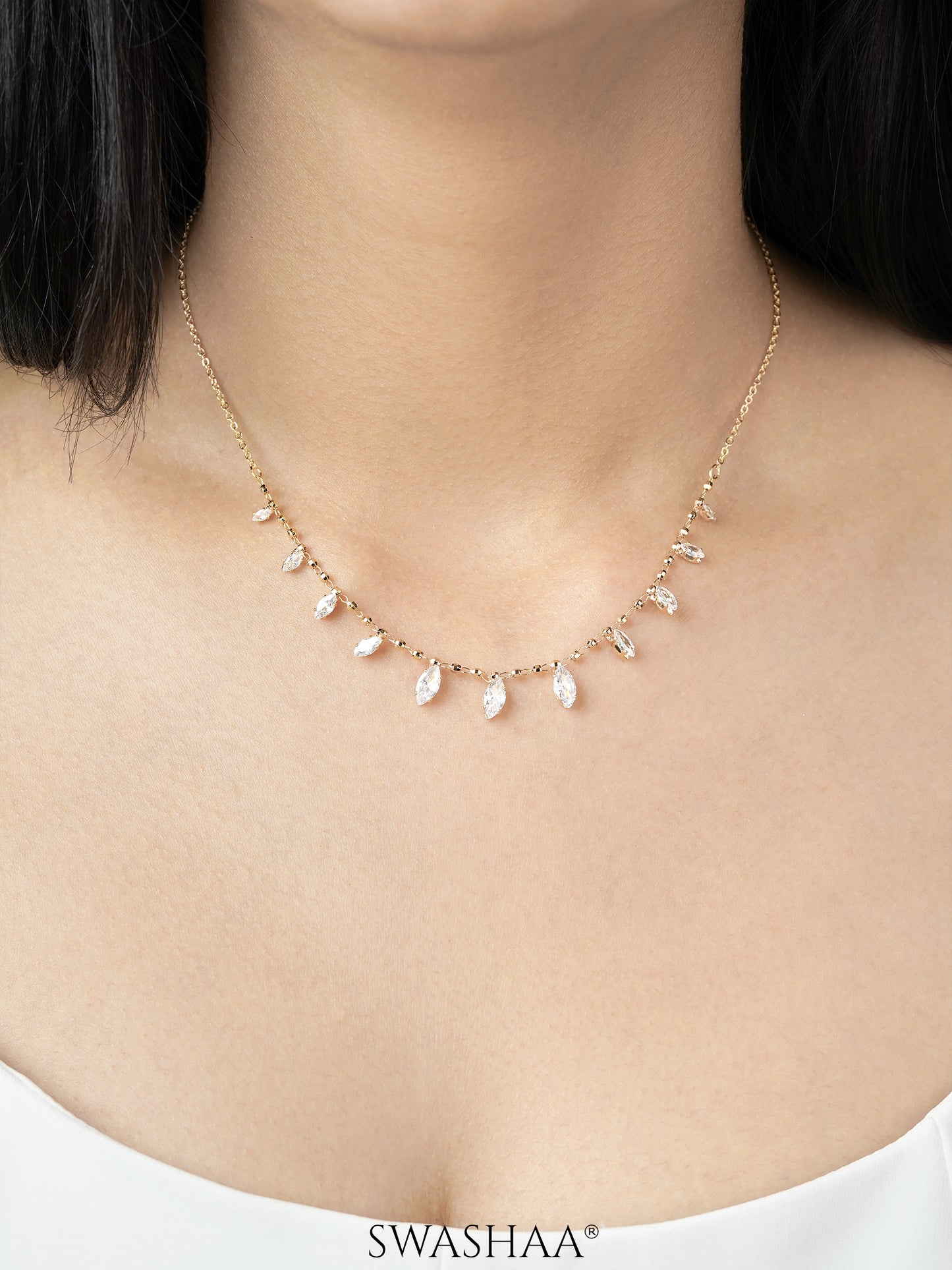 Lunara Marquise Drizzle Drop Charm 18K Gold Plated Choker