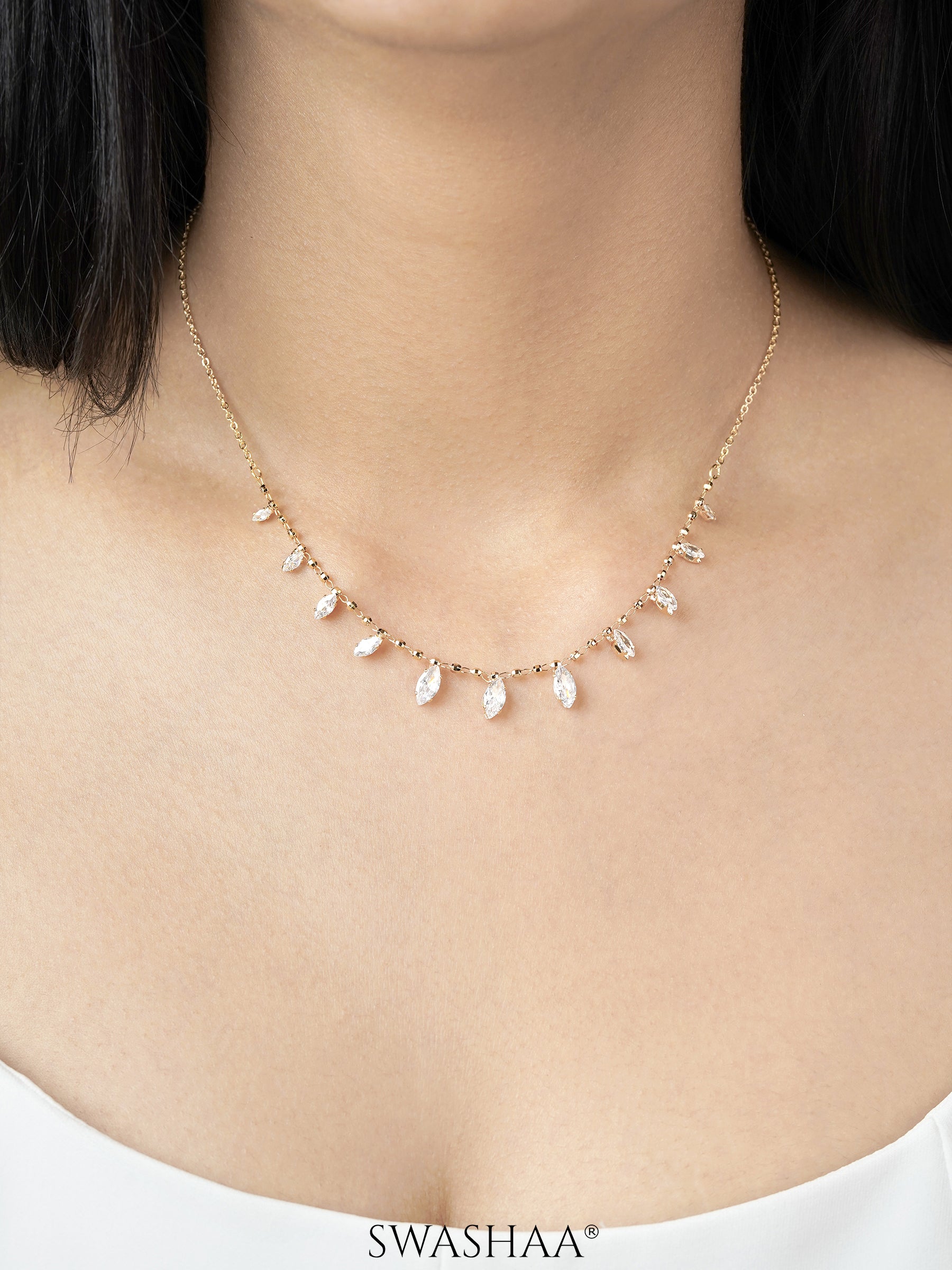 Lunara Marquise Drizzle Drop Charm 18K Gold Plated Choker