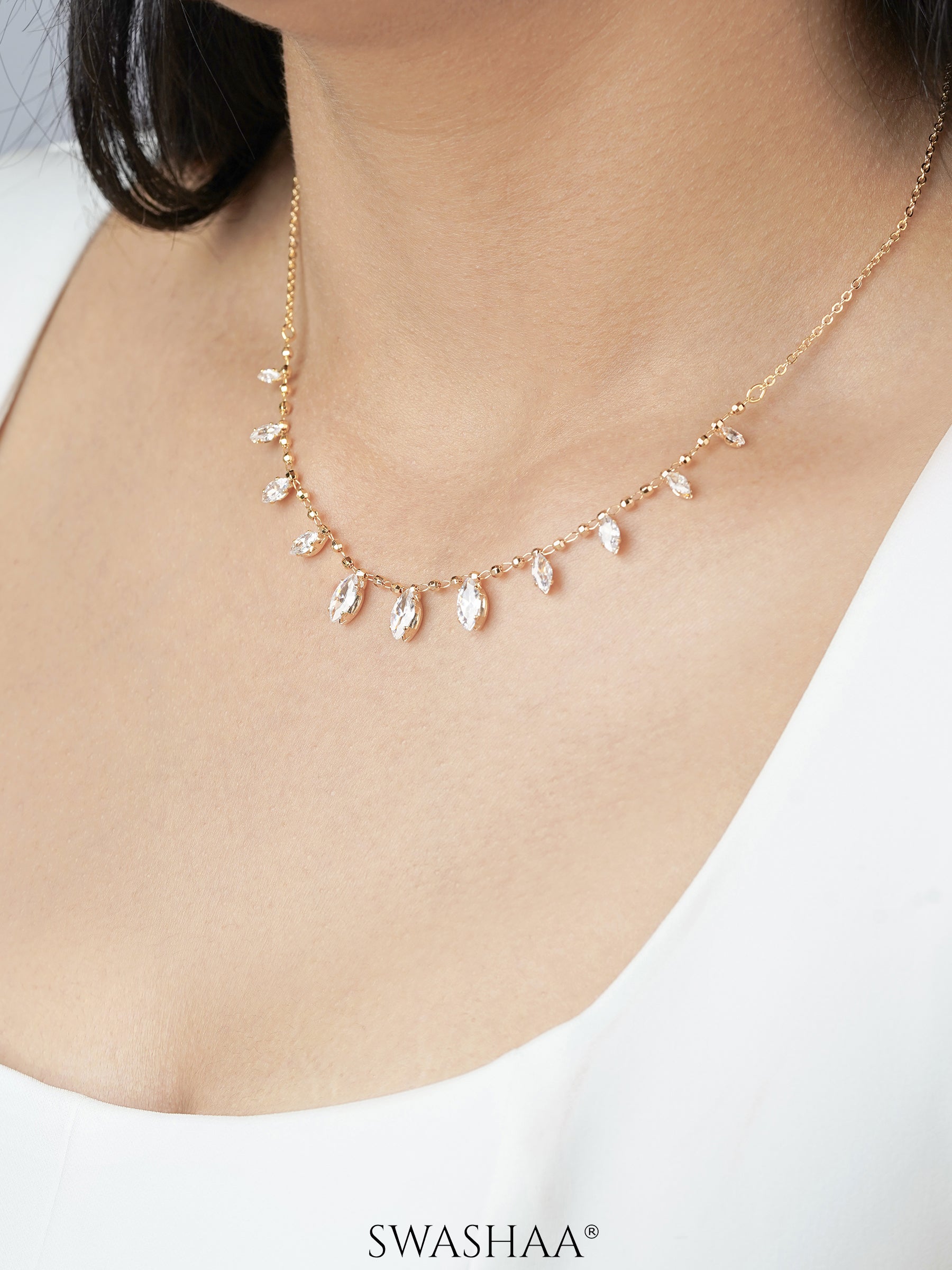 Lunara Marquise Drizzle Drop Charm 18K Gold Plated Choker