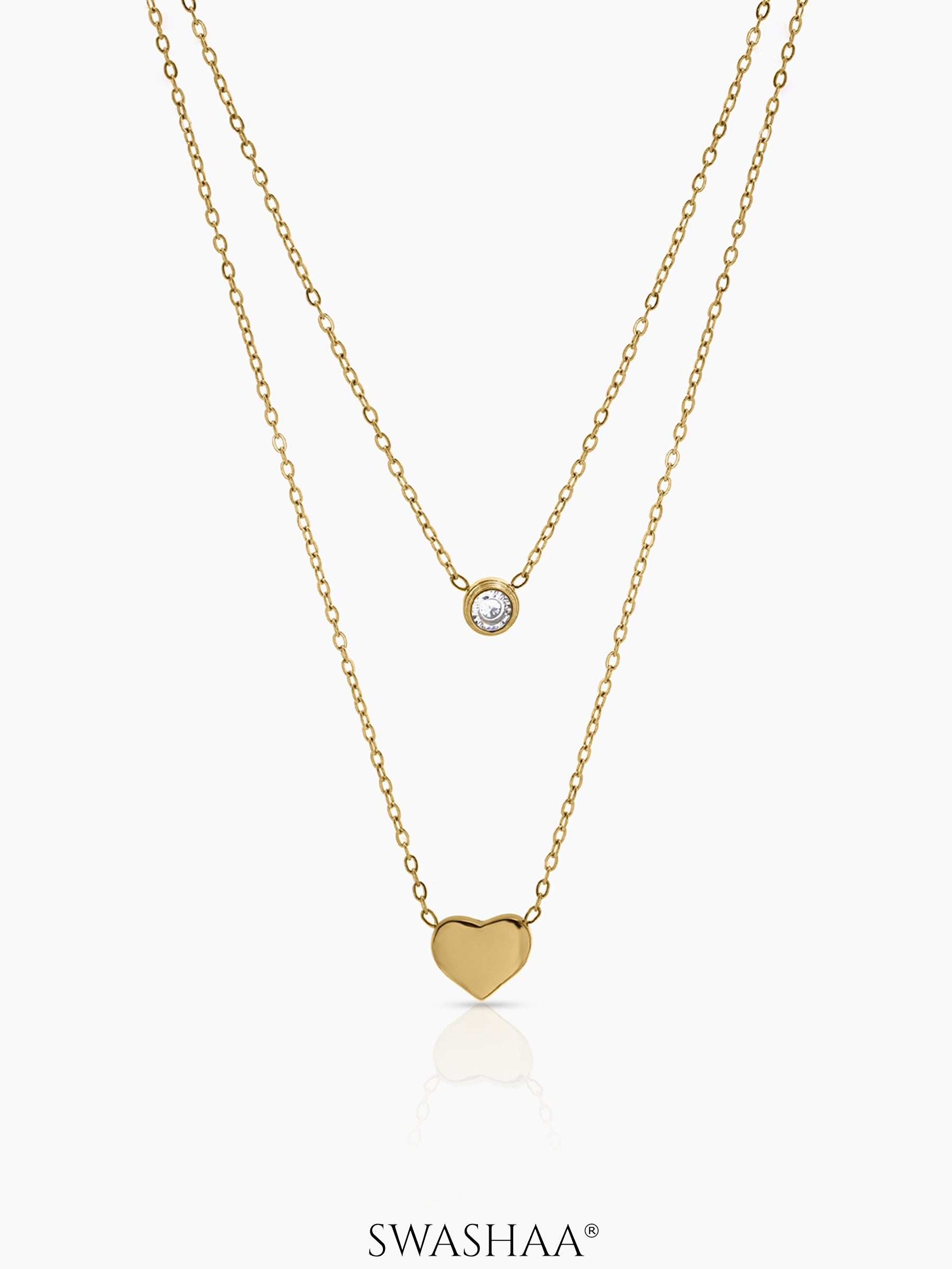 Lureva Diamond Heart Layered Necklace Gold
