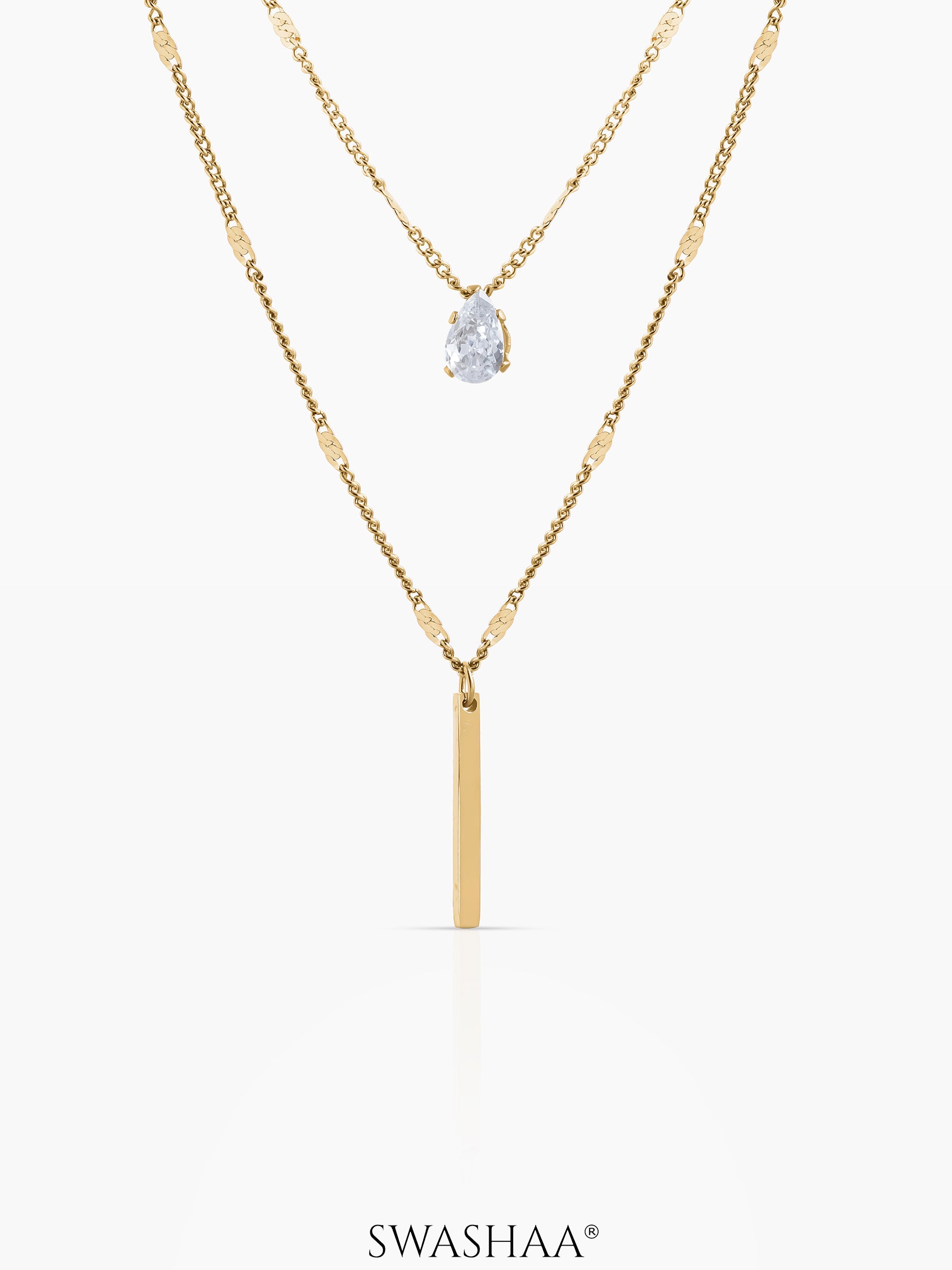 Lynna Bar Layered Necklace 18K Gold Plated