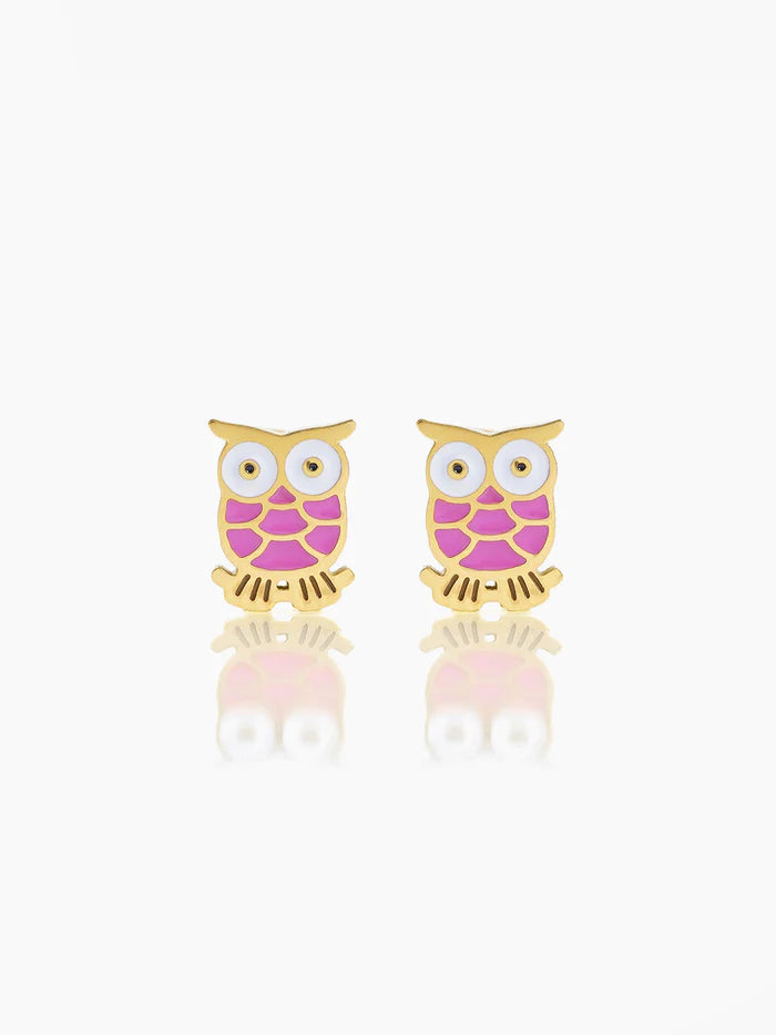 Mac Owl 18K Gold Plated Kid's Earrings
