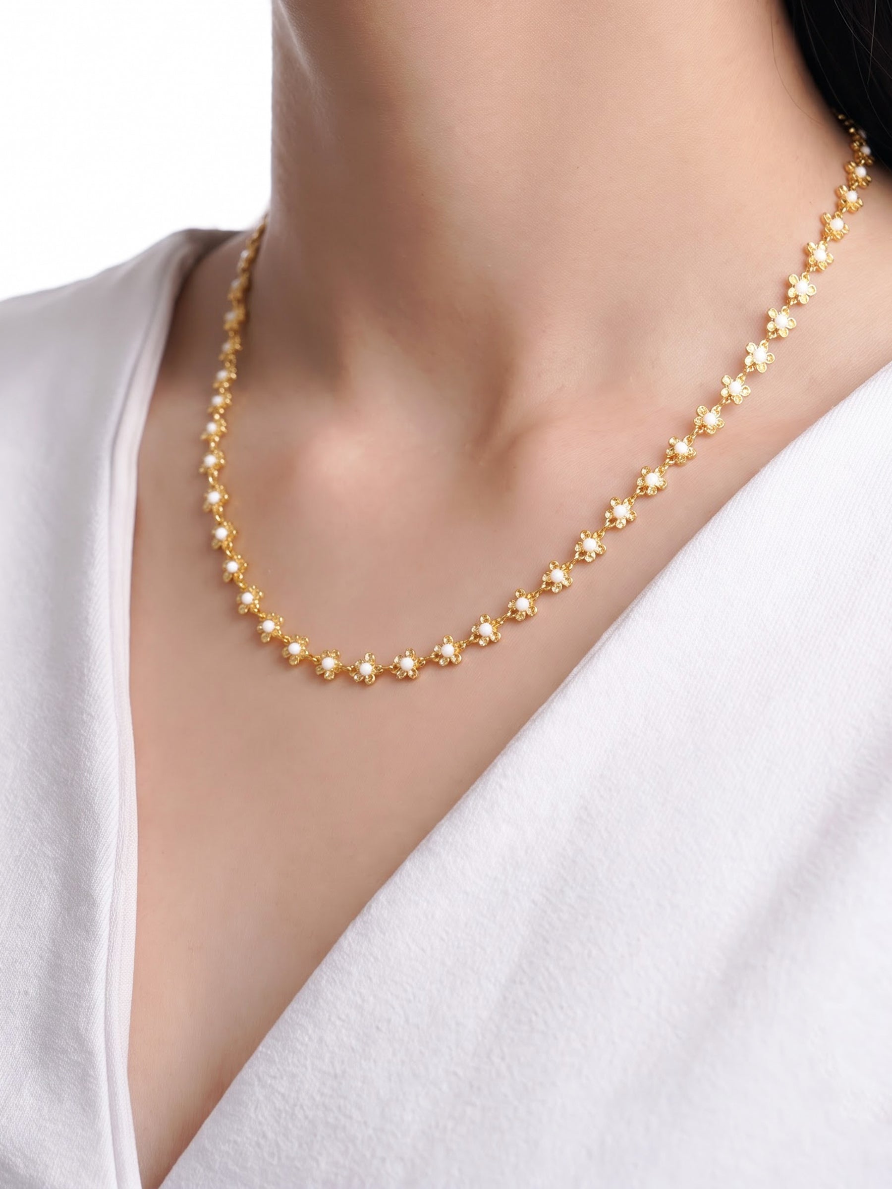 Madona 14K Gold Plated Necklace White - 14K Gold Plated