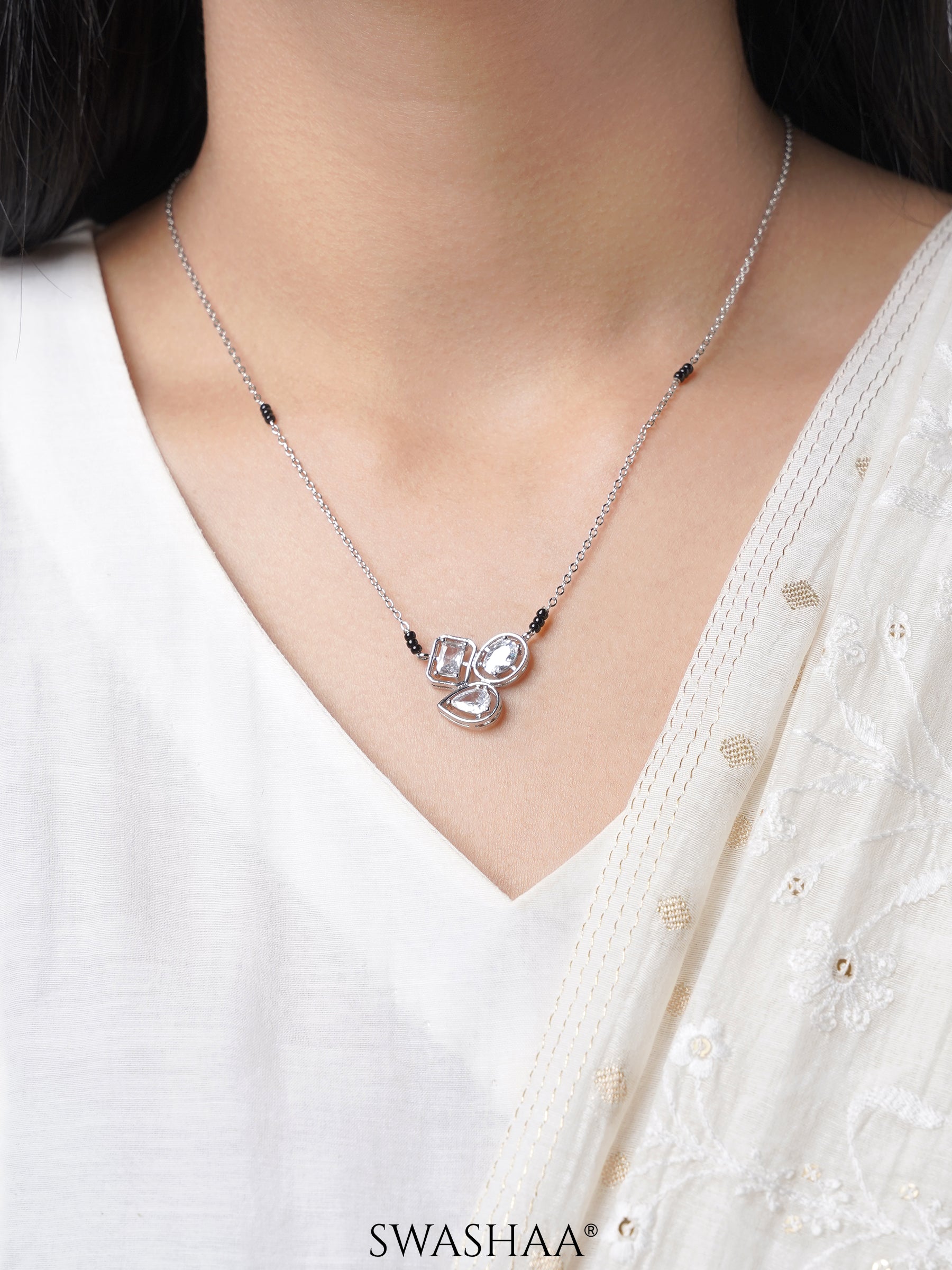 Malti Solitaire Silver Mangalsutra