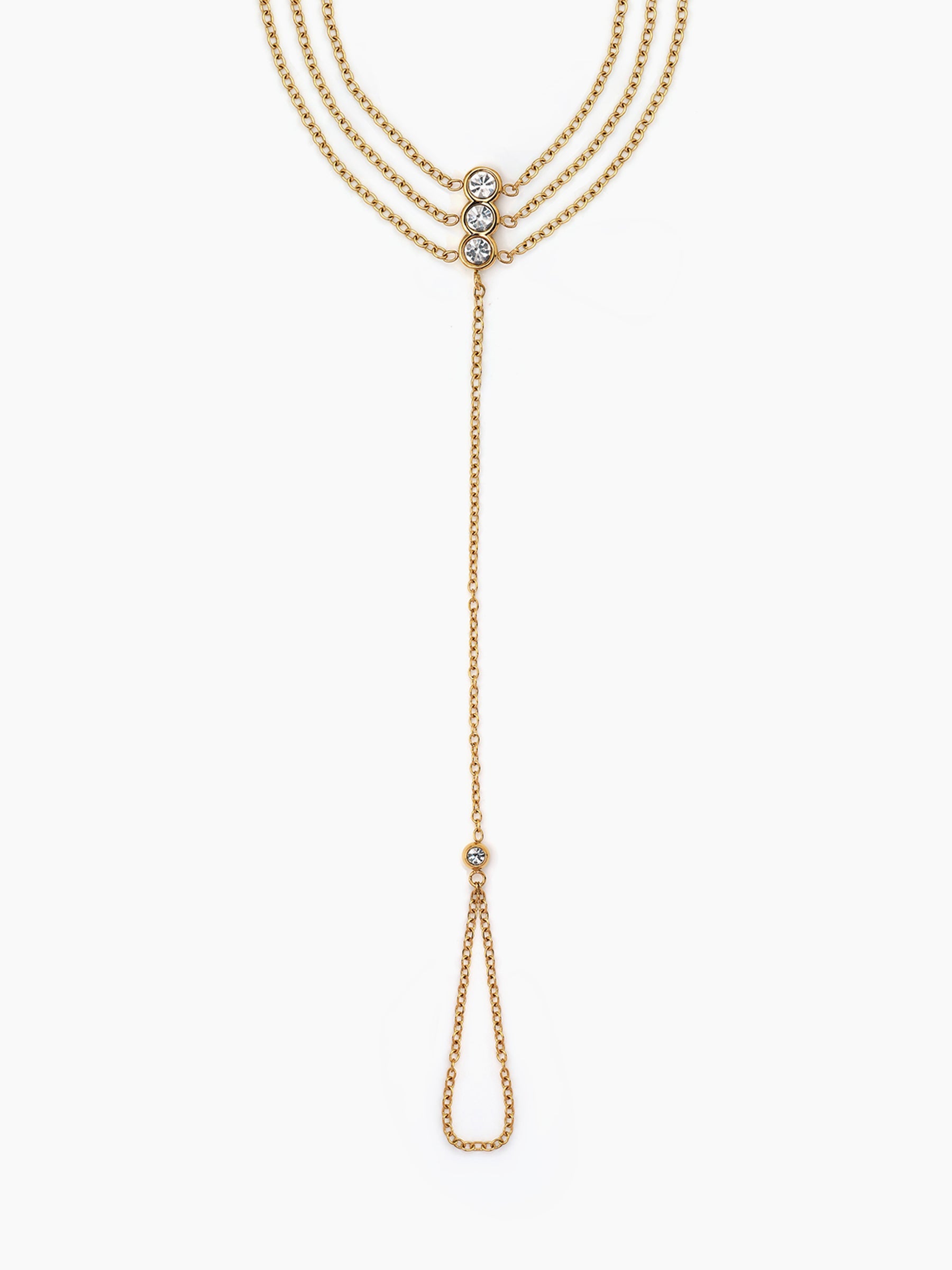 Maristel Diamond Layered Chain 18K Gold Plated Ring Bracelet