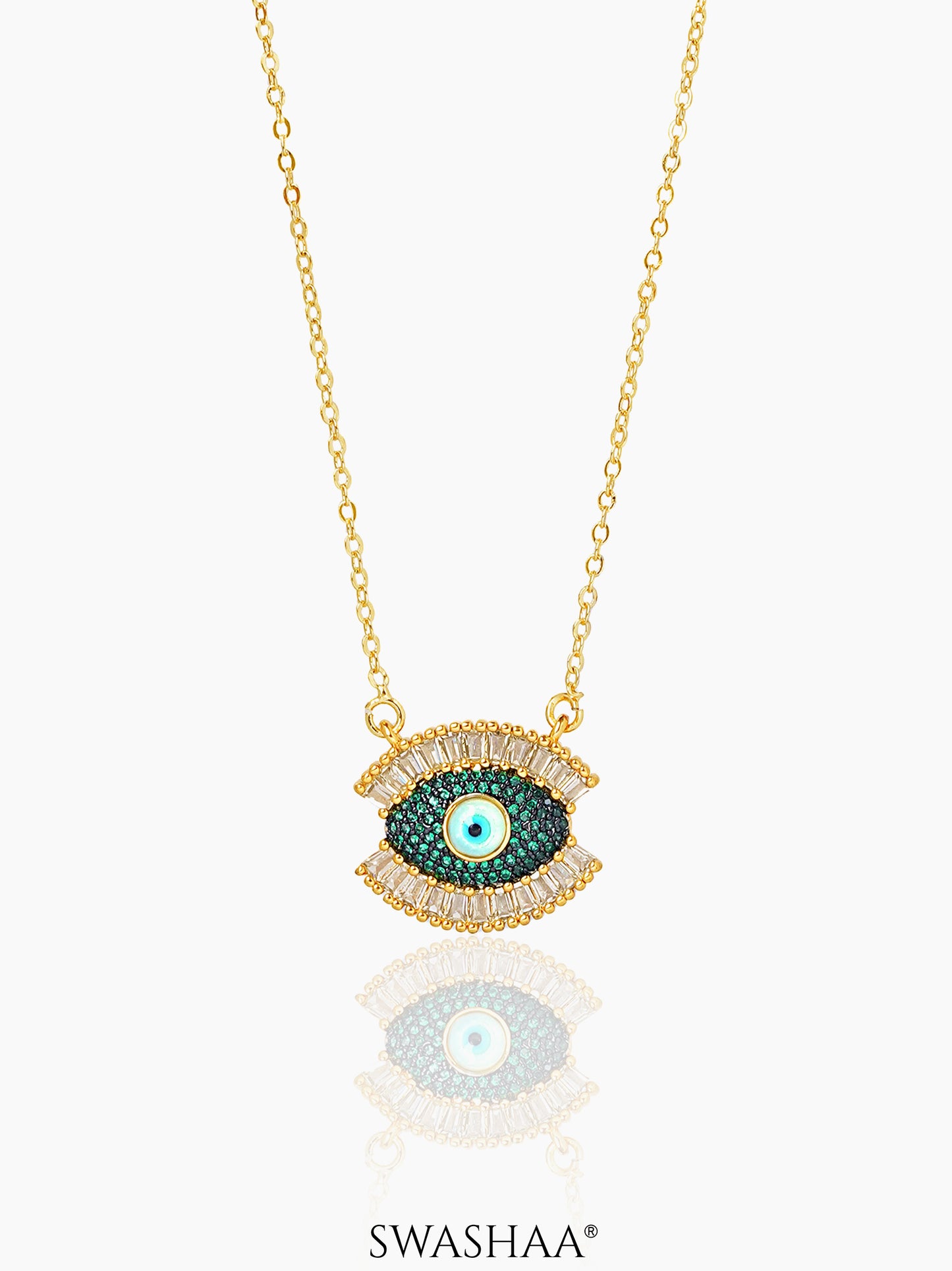 Meesha Evil Eye Necklace Green 18k Gold Plated