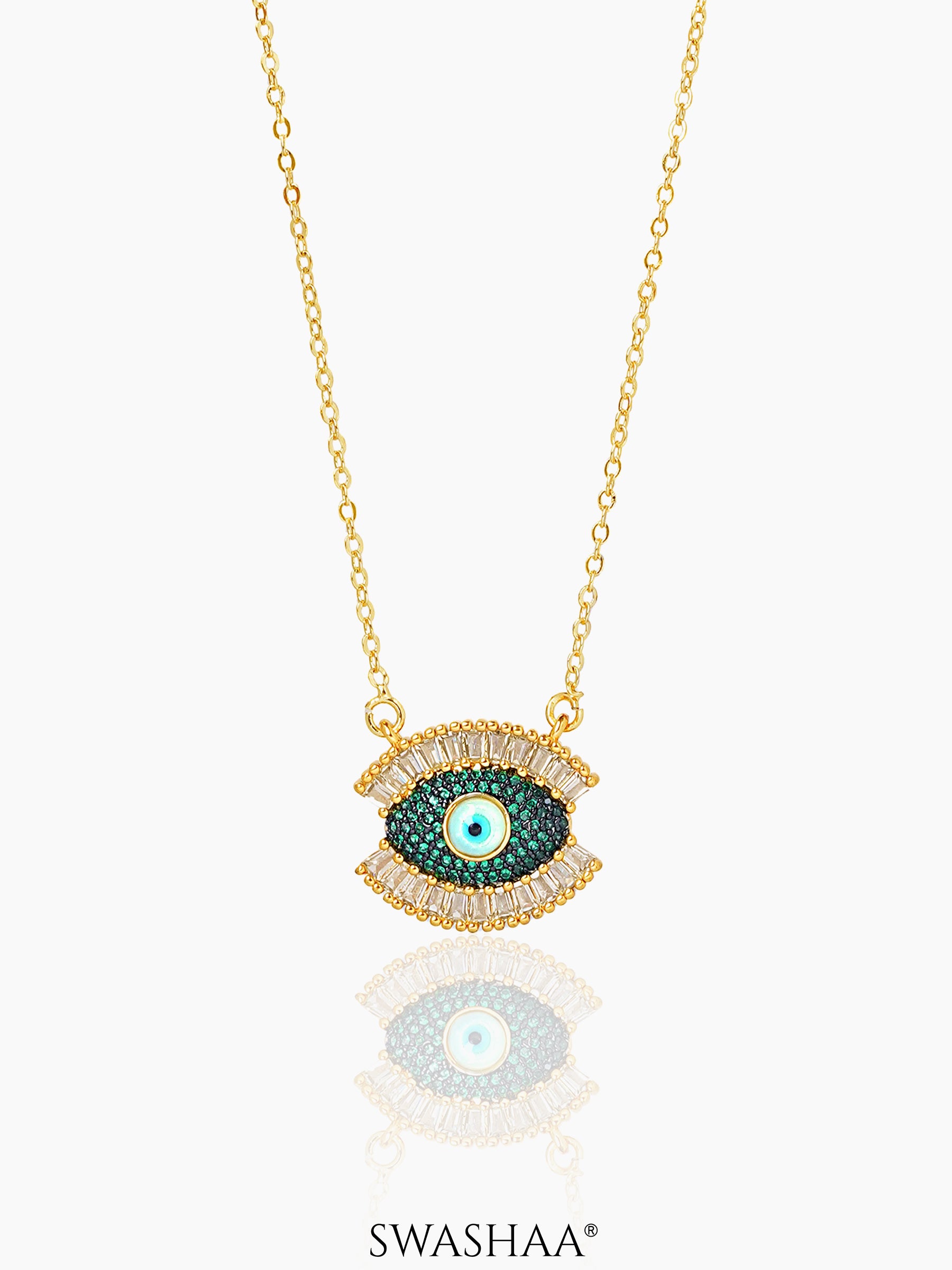 Meesha Evil Eye Necklace Green 18k Gold Plated