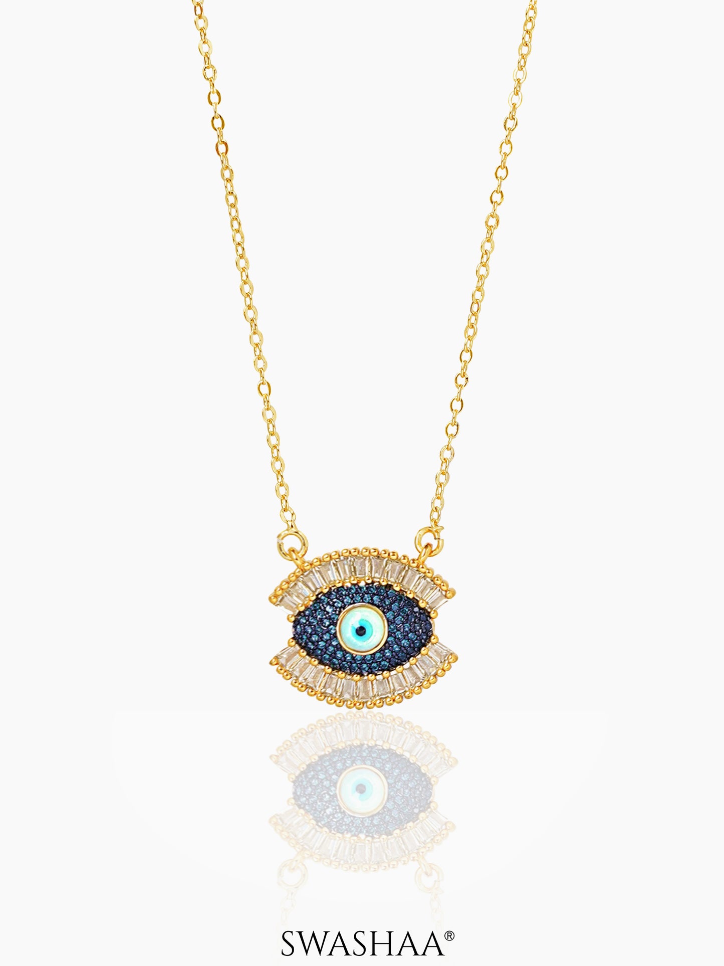 Meesha Evil Eye Necklace Blue 18k Gold Plated