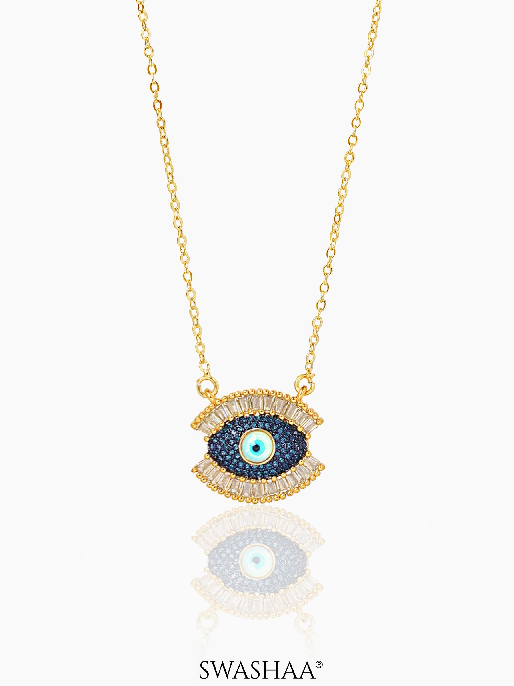 Meesha Evil Eye Necklace Blue 18k Gold Plated