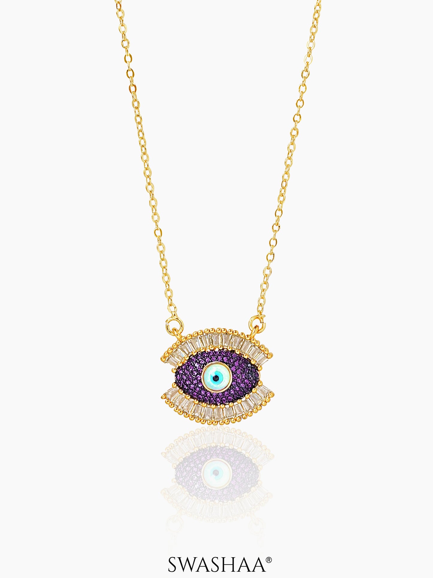 Meesha Evil Eye Necklace Wine 18k Gold Plated