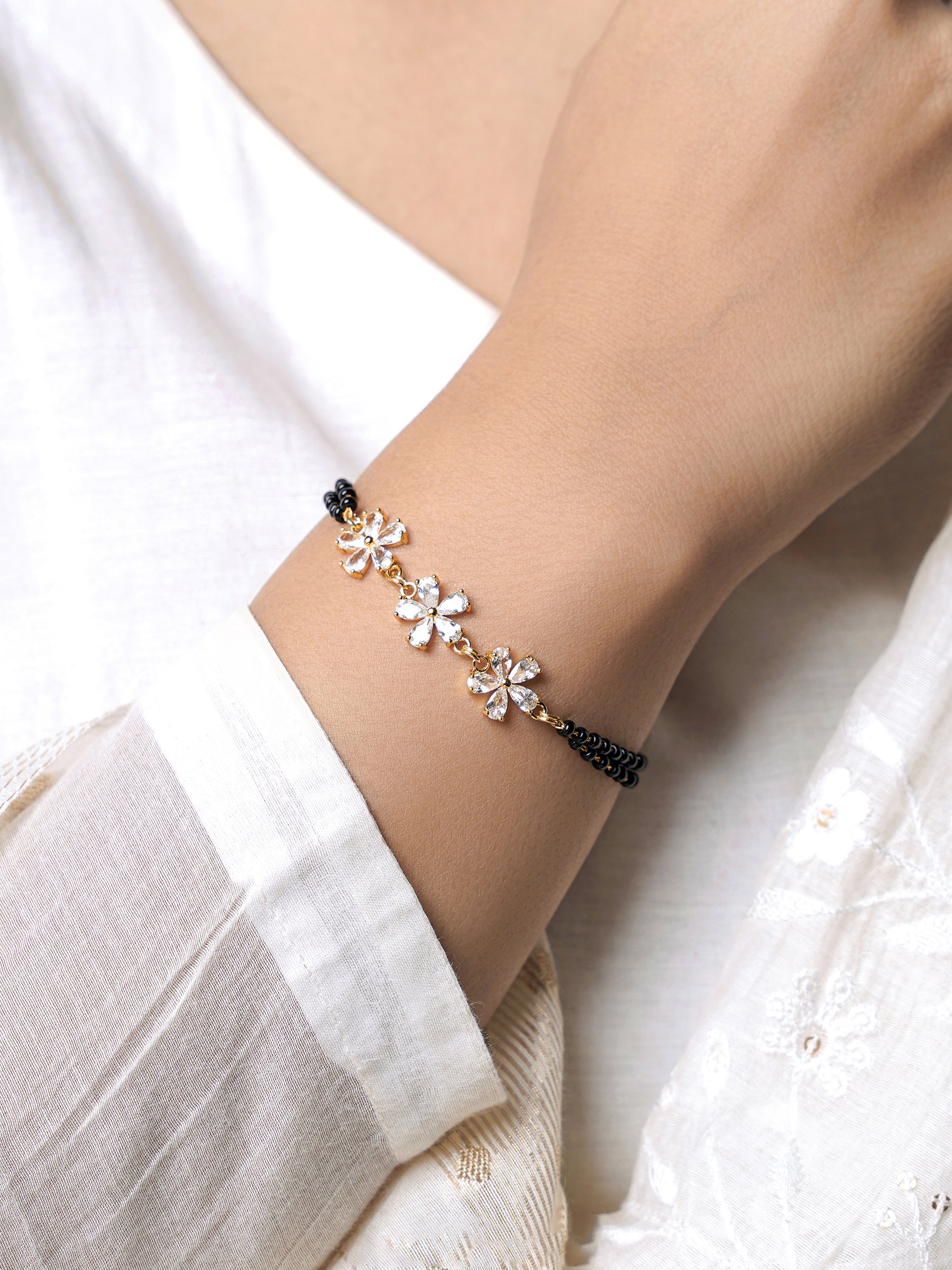Meher Trio Flower Diamond 18K Gold Plated Mangalsutra Bracelet