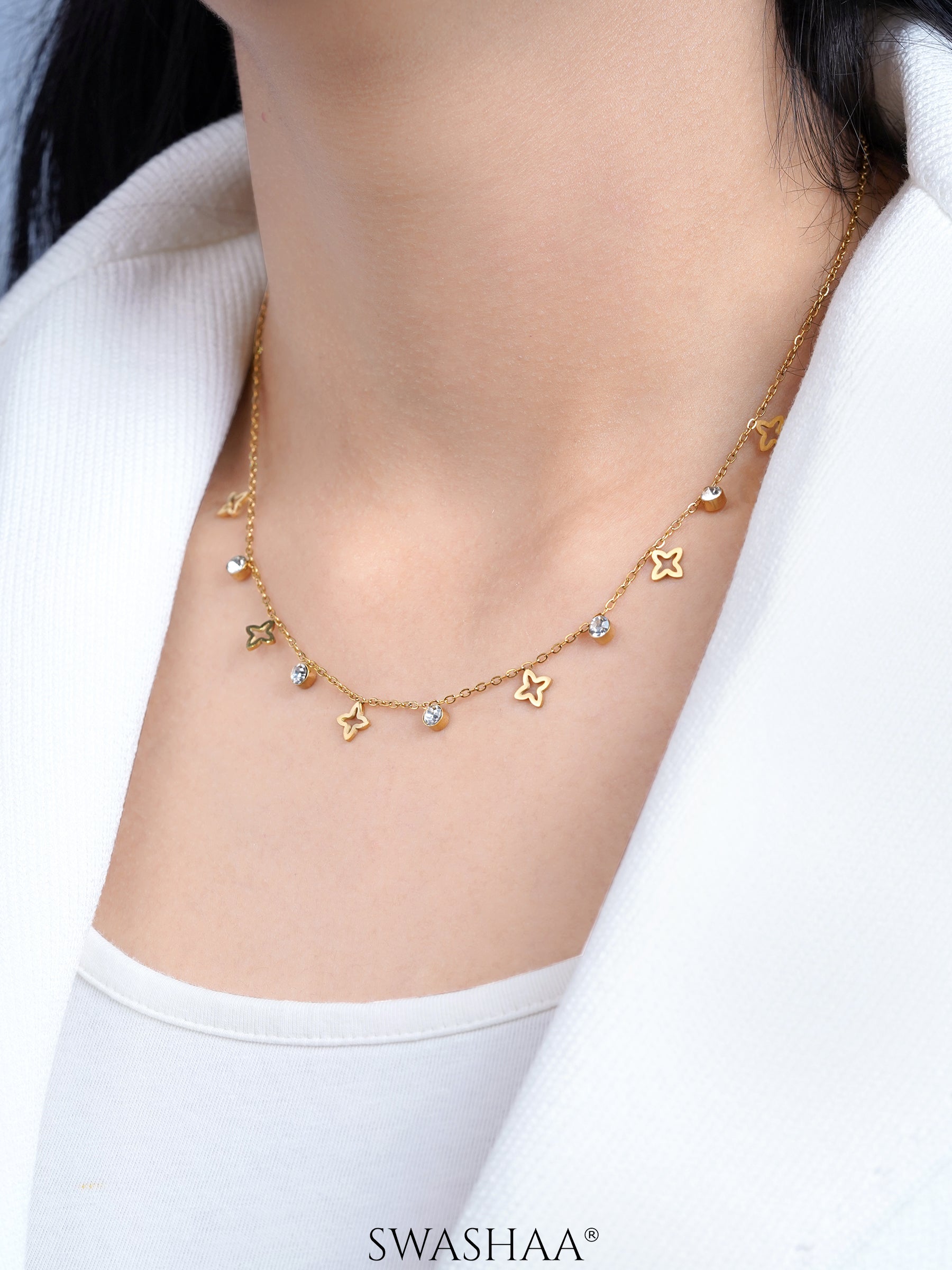 Mella Clover 18K Gold Plated Choker Necklace