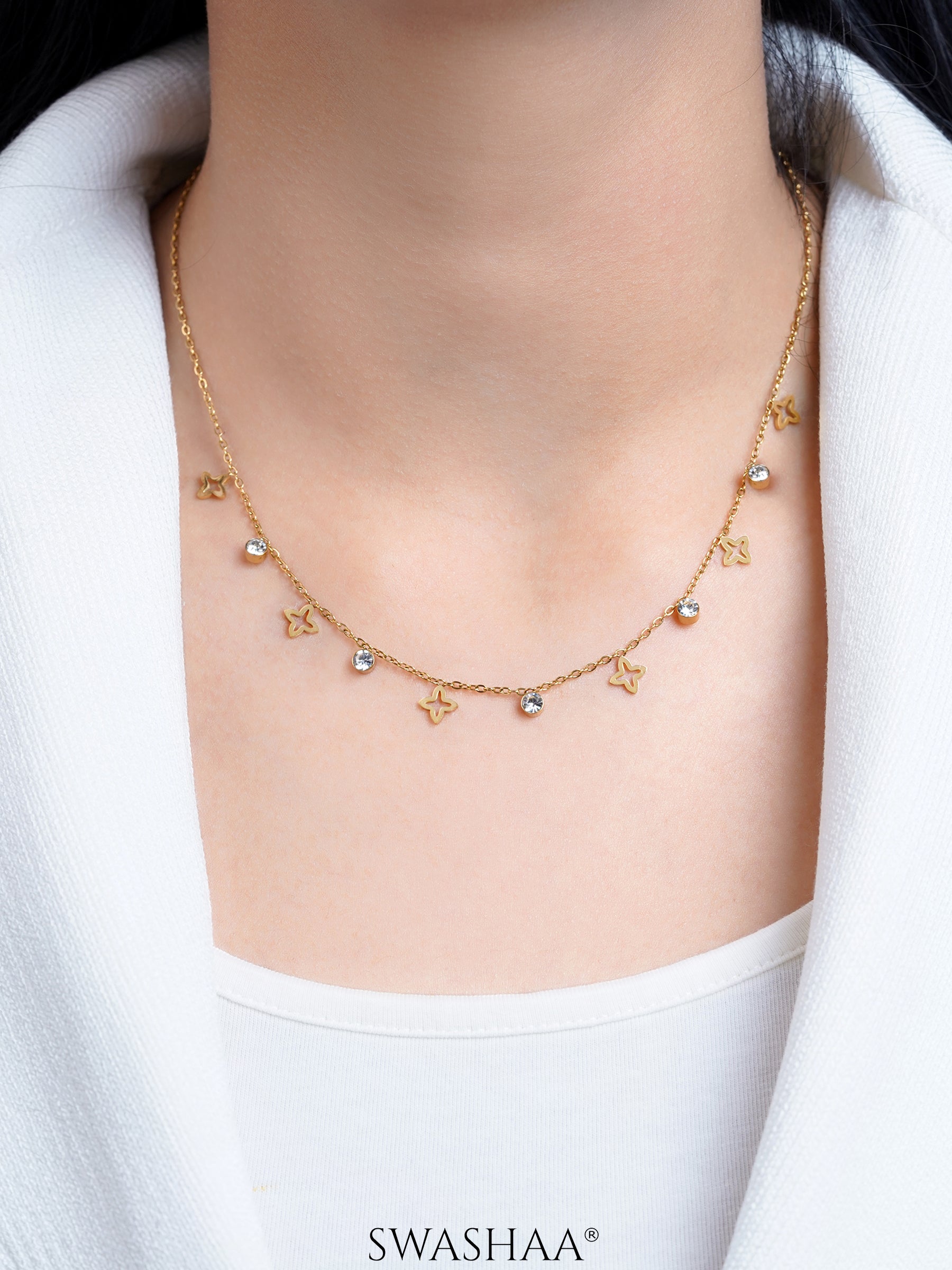 Mella Clover 18K Gold Plated Choker Necklace