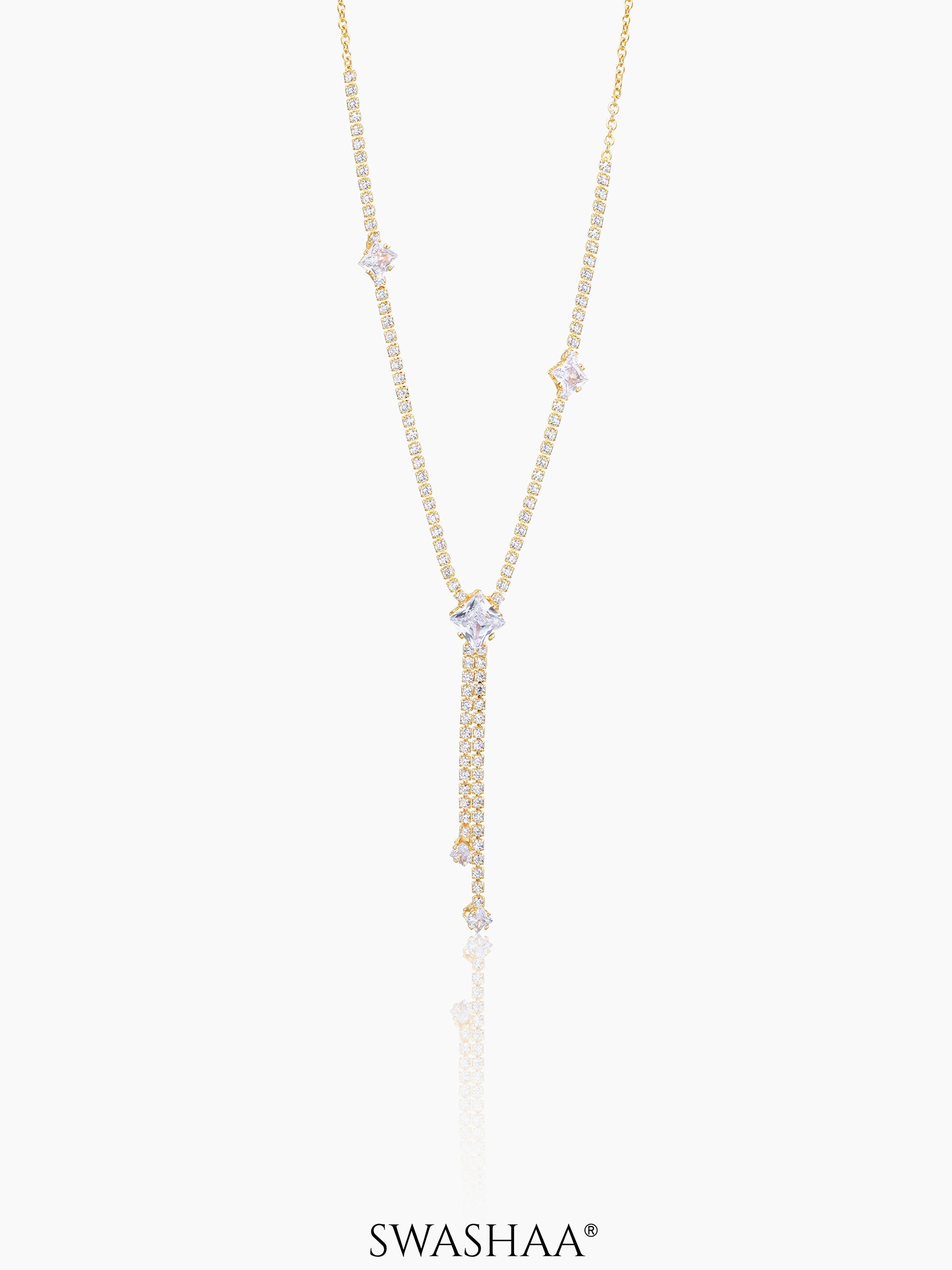 Mila Square Crystal Drop Y-shaped Necklace Gold