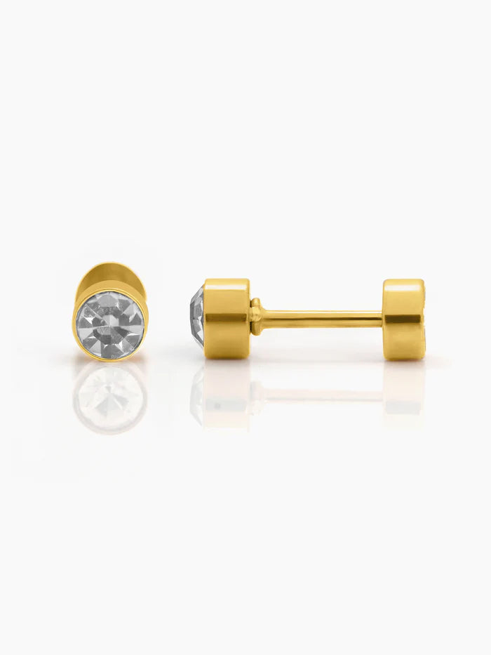 Mini Solitaire 4MM 18K Gold Plated Kid's Stud Earrings Gold