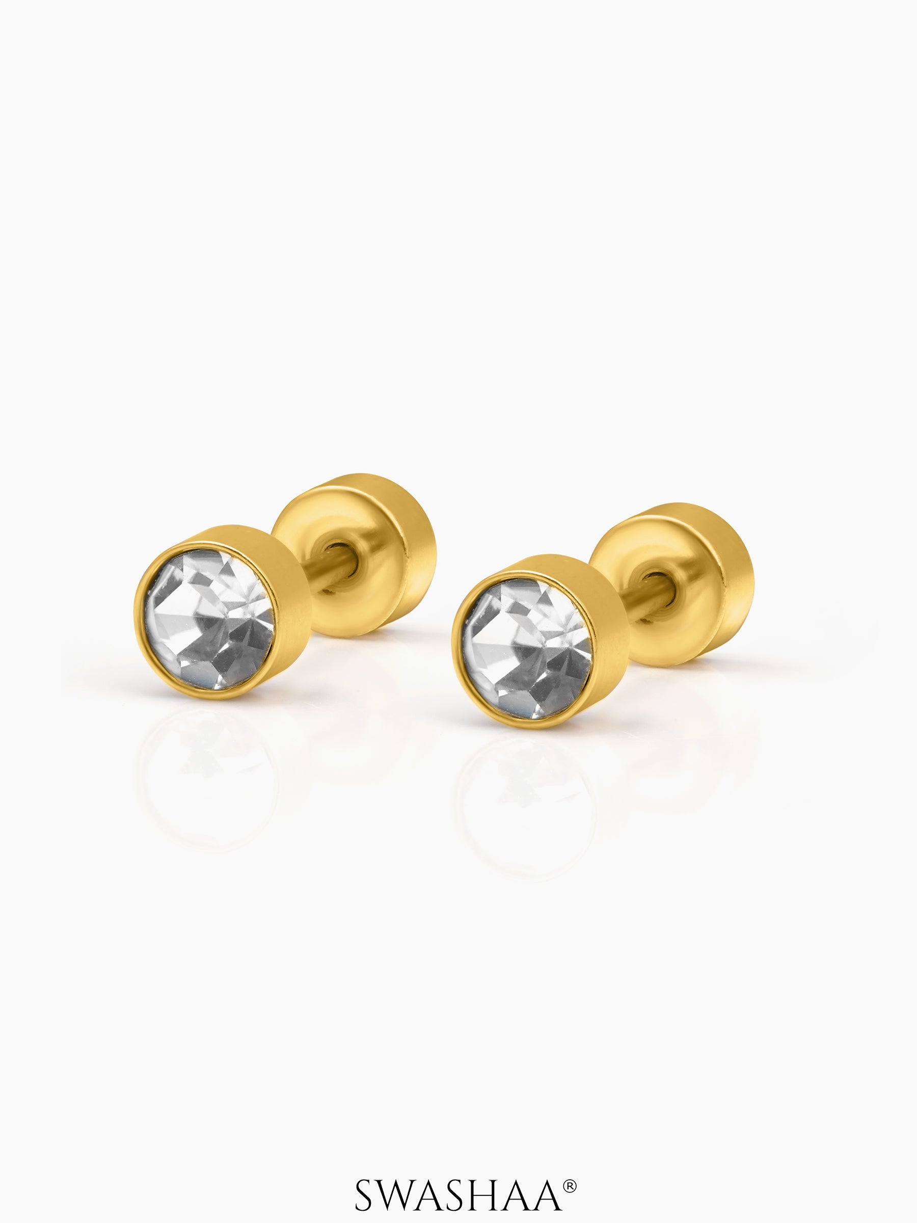 Mini Solitaire 4MM 18K Gold Plated Kid's Stud Earrings